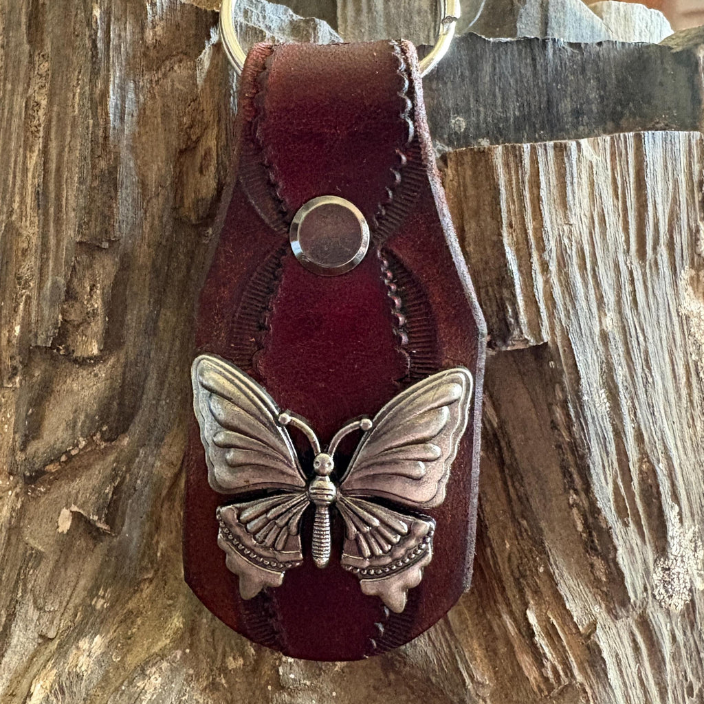 Butterfly keychain: Maroon Handmade Leather Key Fob