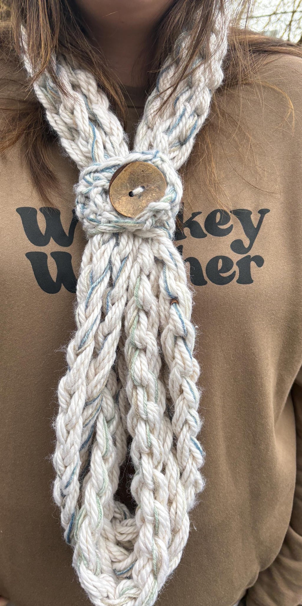 Chunky Knit Button Infinity Scarf, Oatmeal Cream Rope Scarf