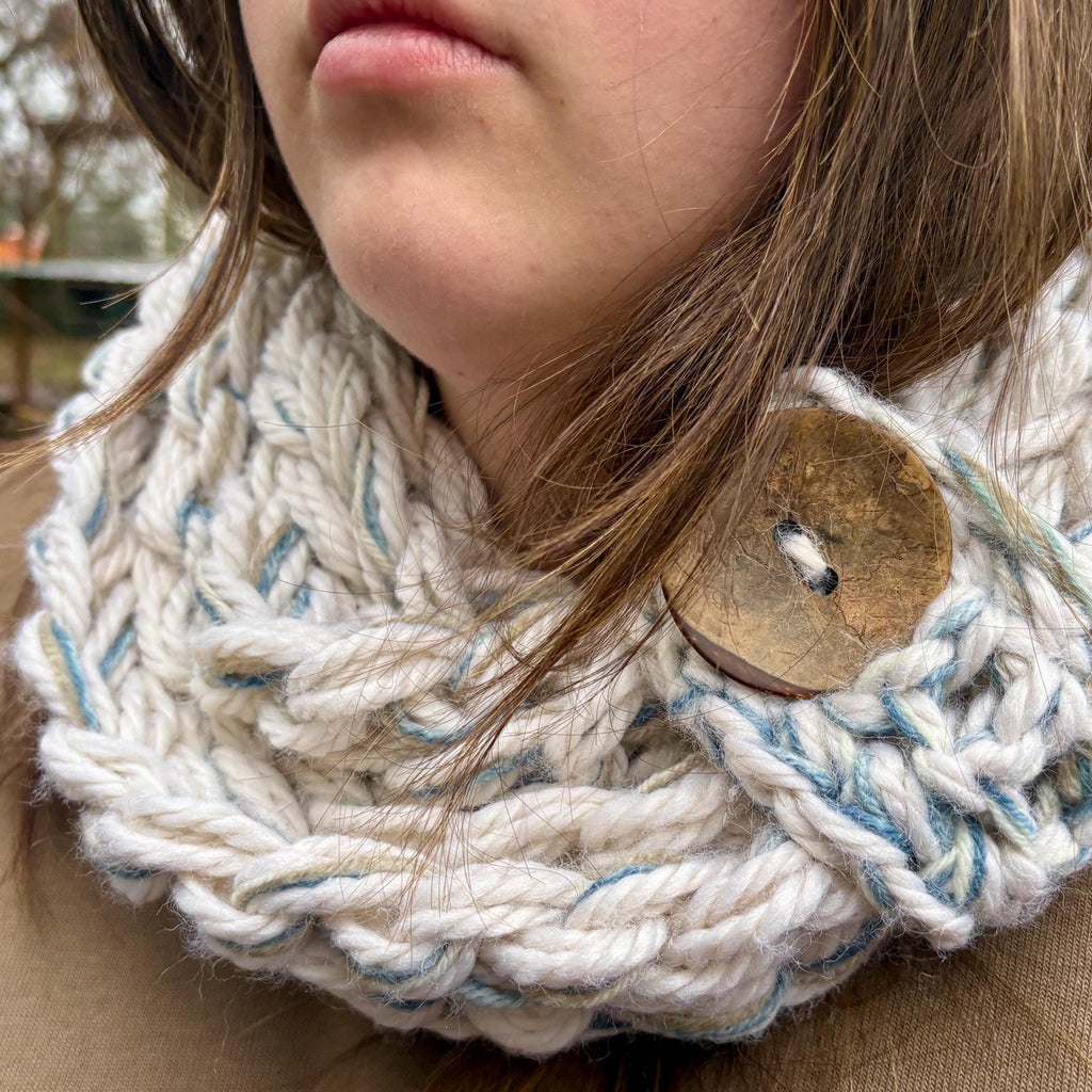 Chunky Knit Button Infinity Scarf, Oatmeal Cream Rope Scarf