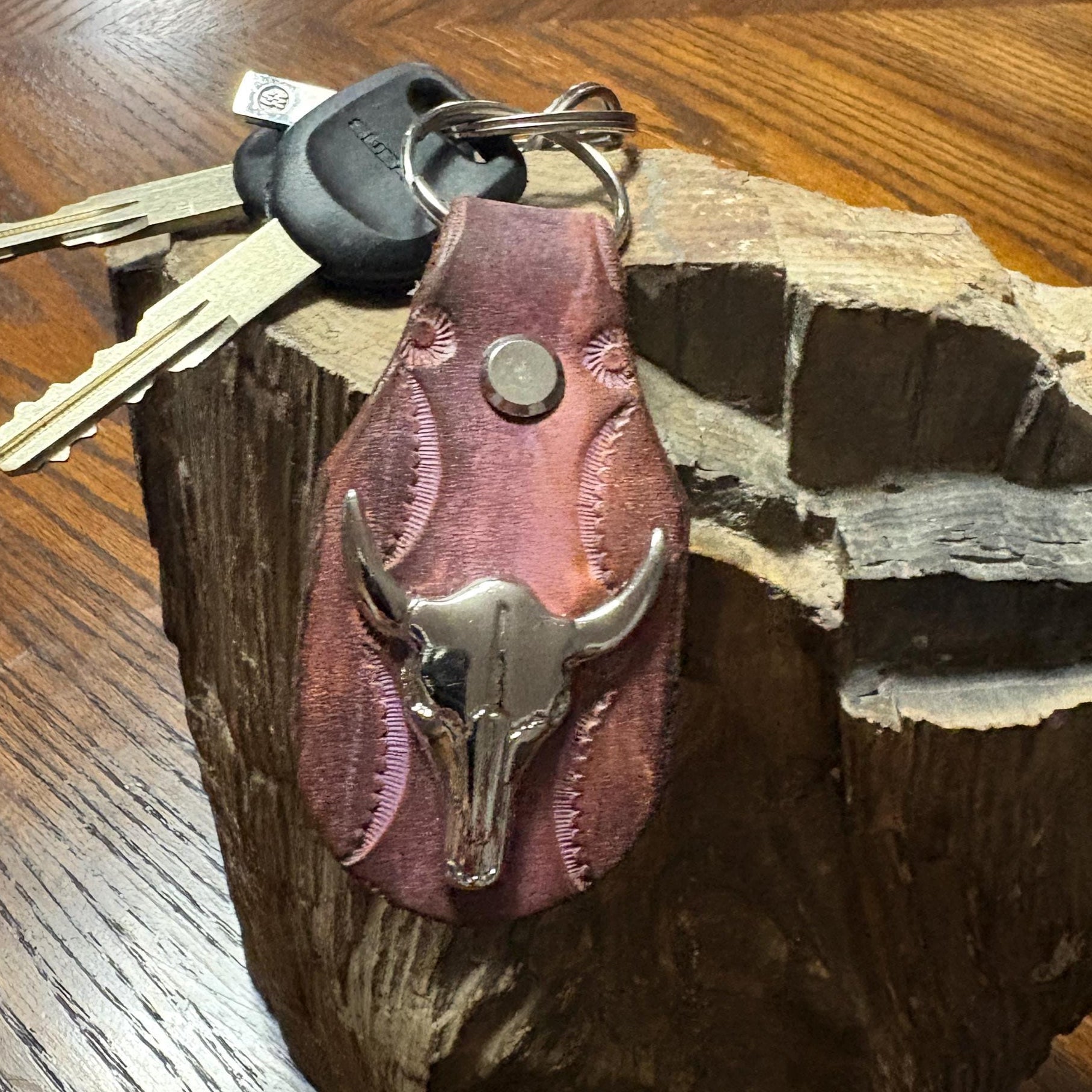 Longhorn Keychain: Handmade Texas Longhorn Leather Key Fob