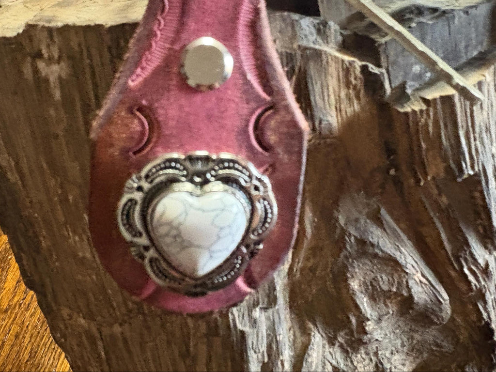 Heart keychain: White Turquoise Handmade Leather Keychain