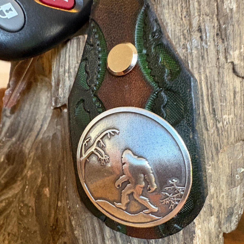 Handmade Leather Sasquatch Keychain: Tooled Bigfoot Accessory