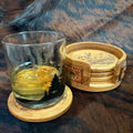 Handmade Rustic Oak & Leather Coaster Set, 4 Piece Set