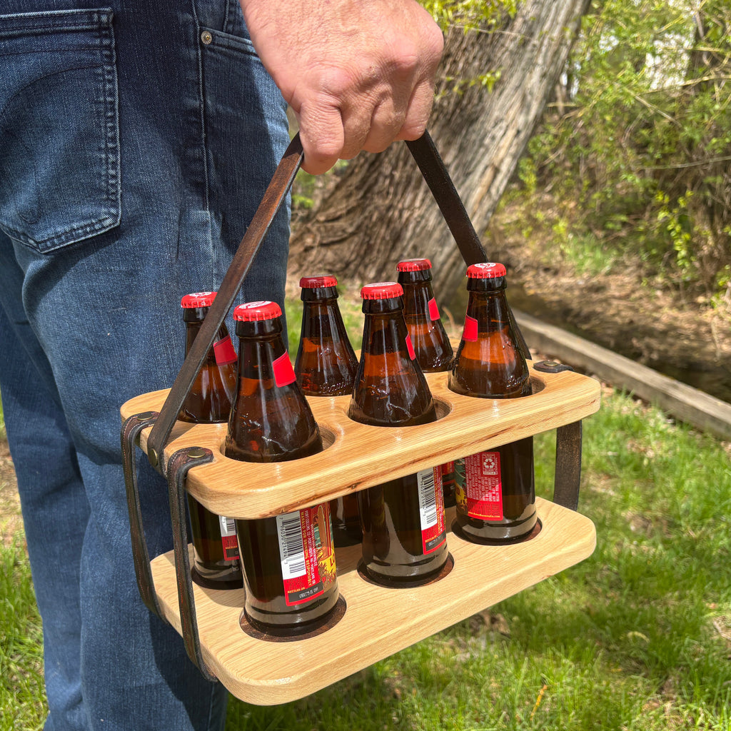 Wood and Leather Beer Carrier, Beer Carrier, Rustic 6 Pack Beer Caddy, Leather and Wooden Beer Carry