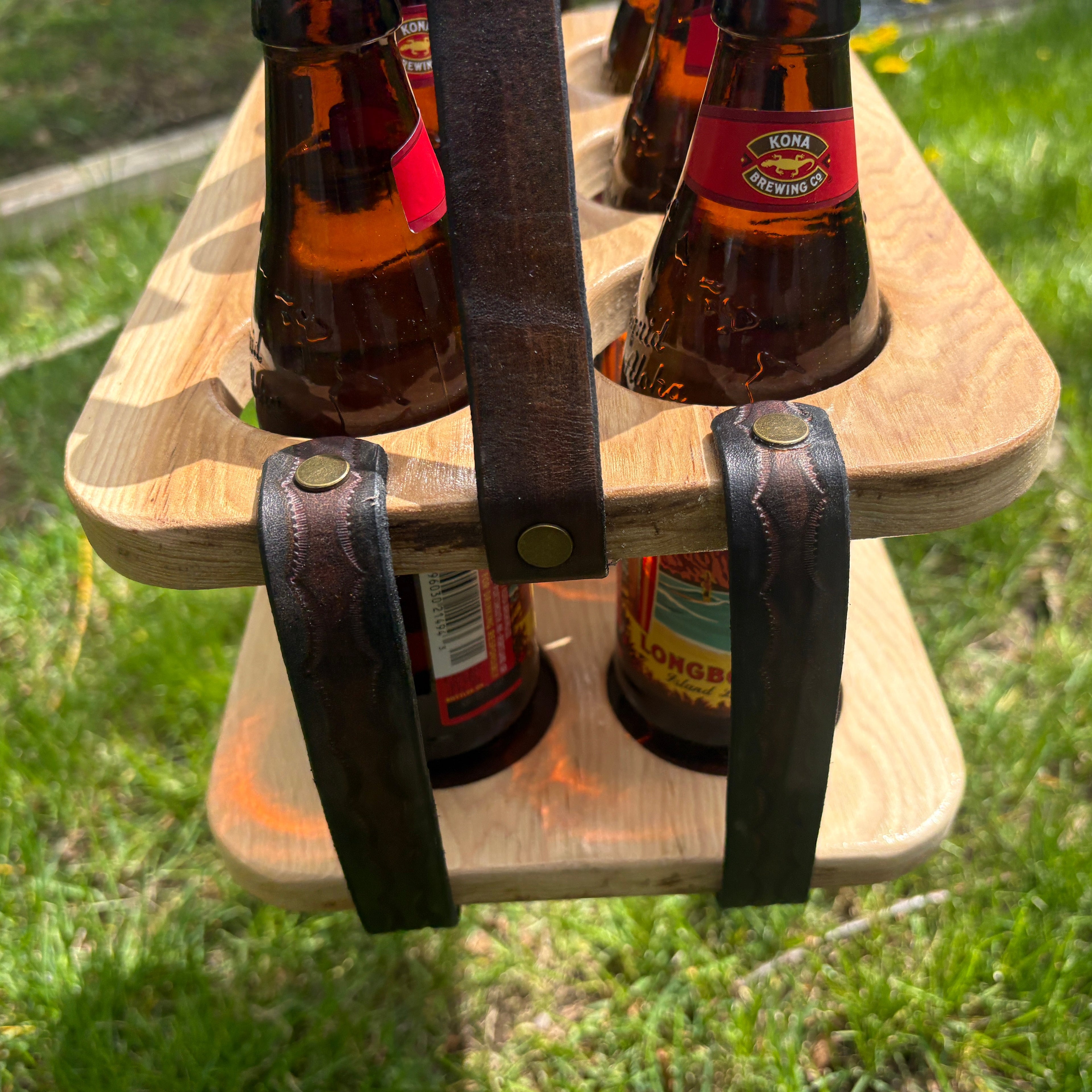 Wood and Leather Beer Carrier, Beer Carrier, Rustic 6 Pack Beer Caddy, Leather and Wooden Beer Carry