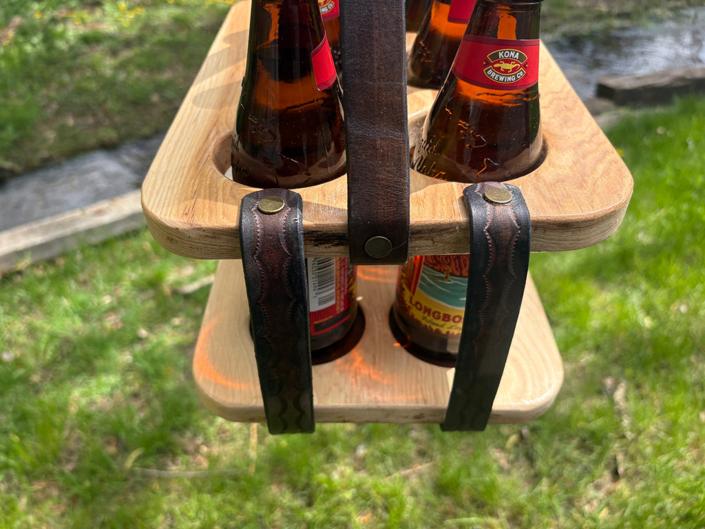 Wood and Leather Beer Carrier, Beer Carrier, Rustic 6 Pack Beer Caddy, Leather and Wooden Beer Carry