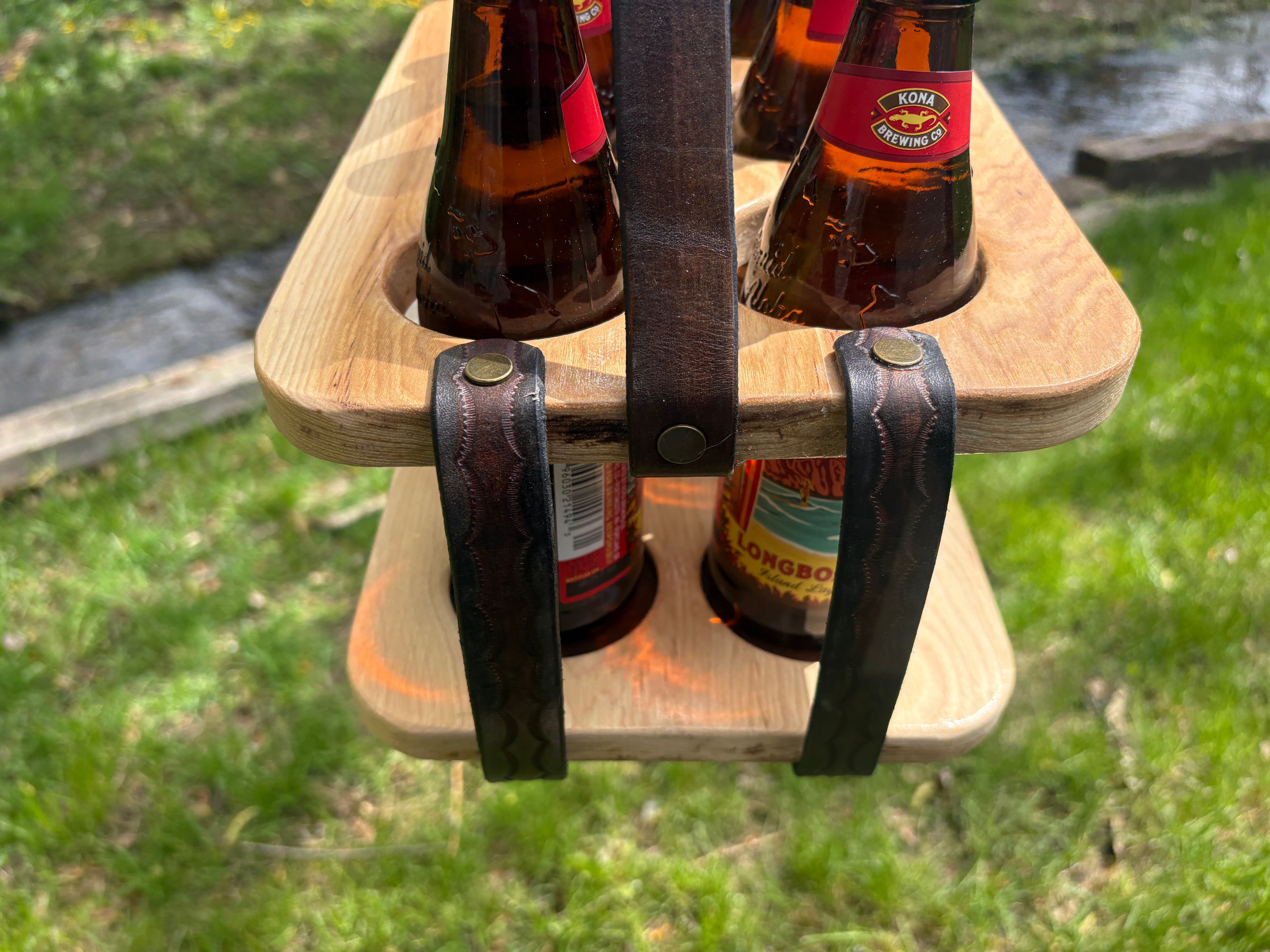 Wood and Leather Beer Carrier, Beer Carrier, Rustic 6 Pack Beer Caddy, Leather and Wooden Beer Carry