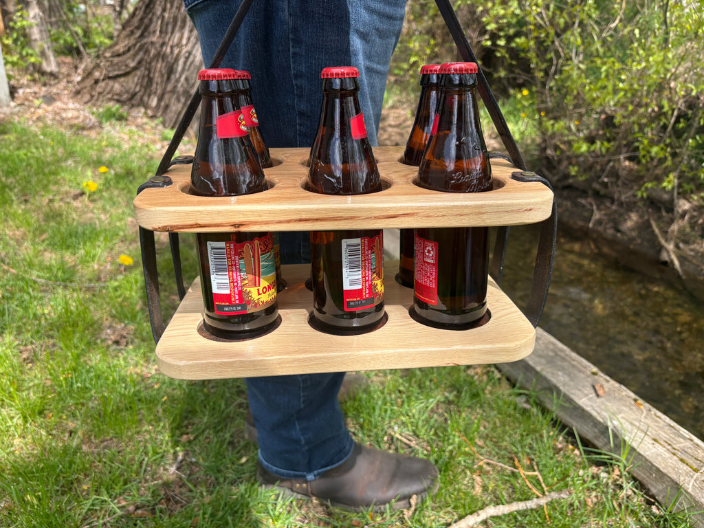 Wood and Leather Beer Carrier, Beer Carrier, Rustic 6 Pack Beer Caddy, Leather and Wooden Beer Carry