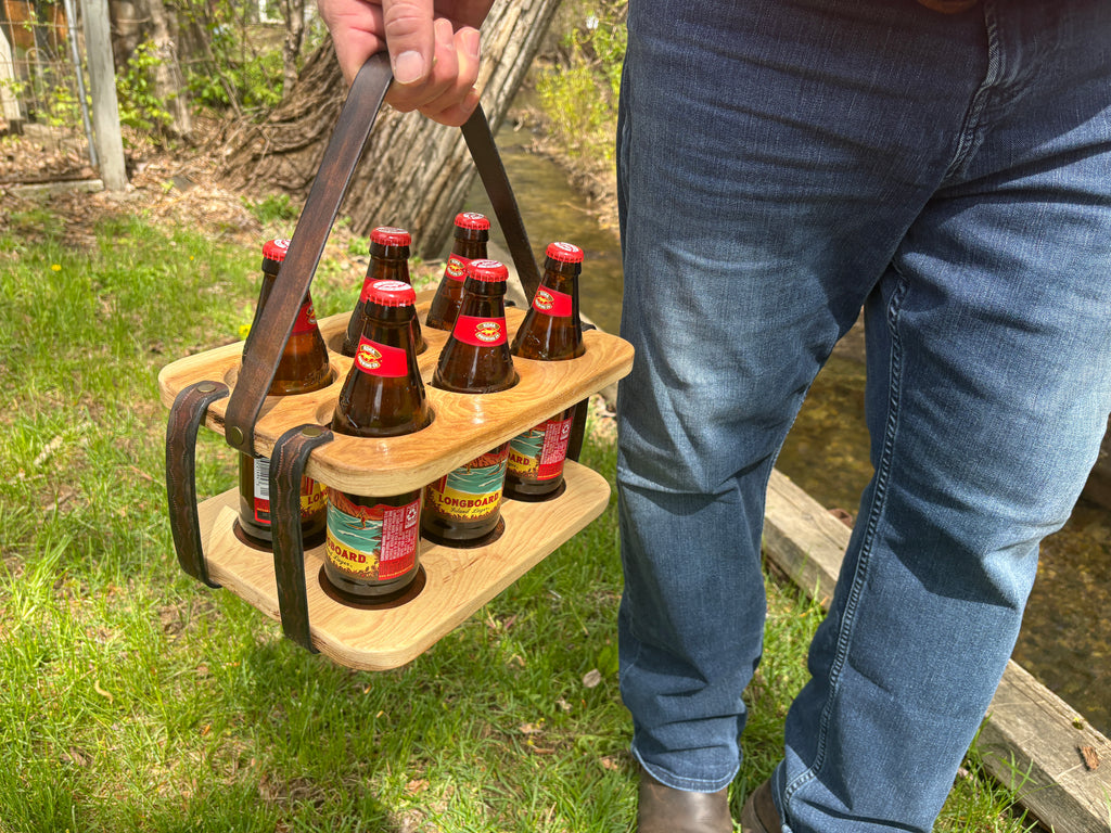 Wood and Leather Beer Carrier, Beer Carrier, Rustic 6 Pack Beer Caddy, Leather and Wooden Beer Carry