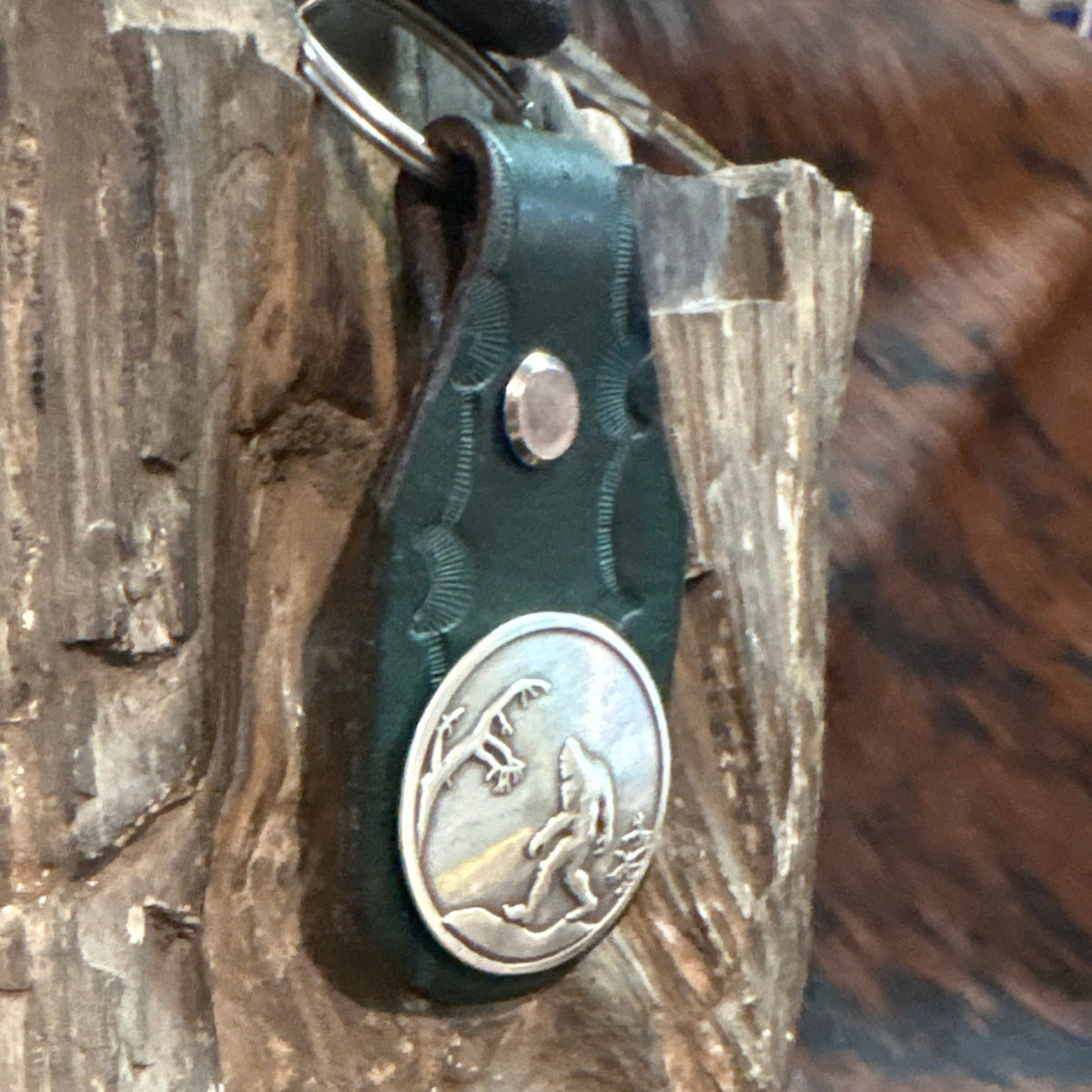 Sasquatch Handmade Leather Keychain: Tooled Bigfoot Accessory Turquoise