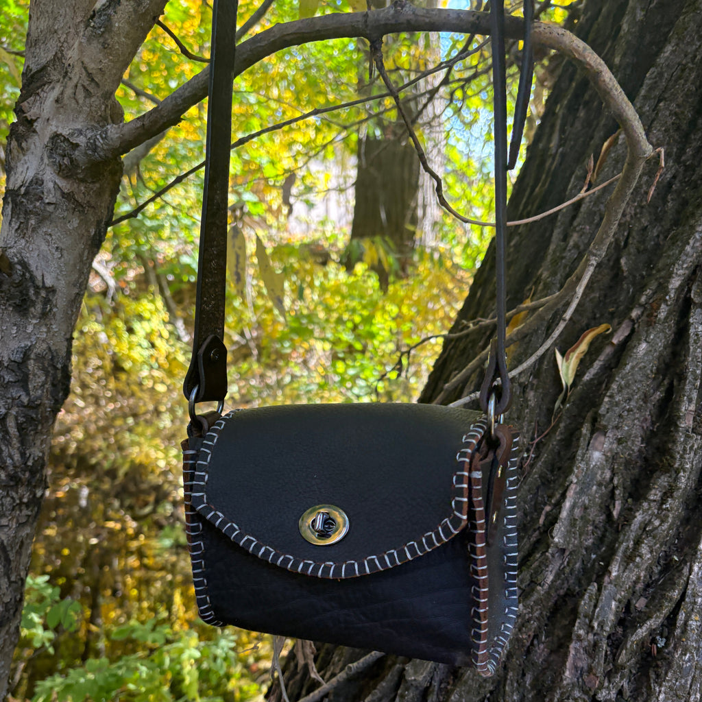 Handmade Mocha Brown Black Oil Tanned Leather Crossbody Purse