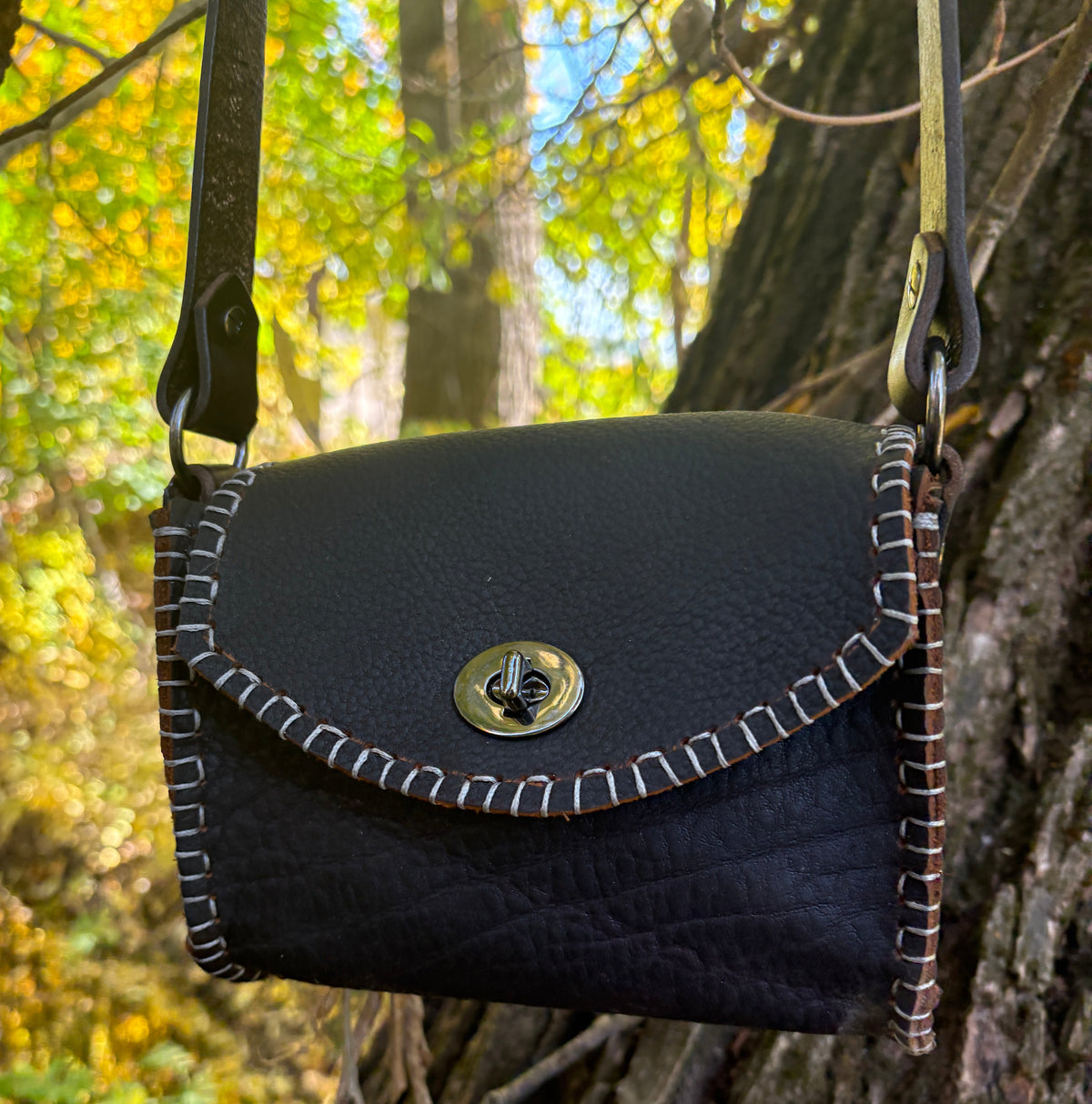 Handmade Mocha Brown Black Oil Tanned Leather Crossbody Purse