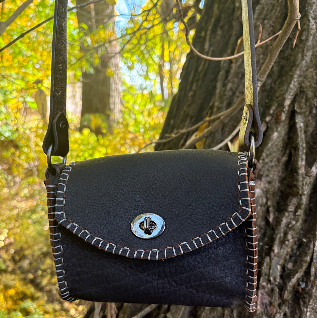 Handmade Mocha Brown Black Oil Tanned Leather Crossbody Purse