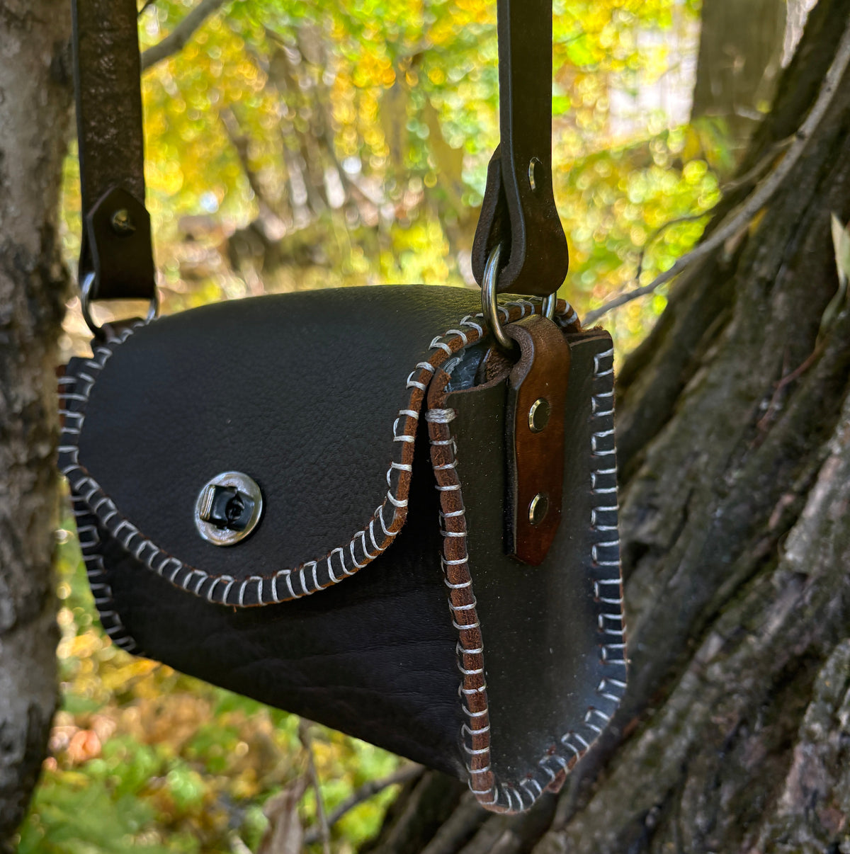 Handmade Mocha Brown Black Oil Tanned Leather Crossbody Purse