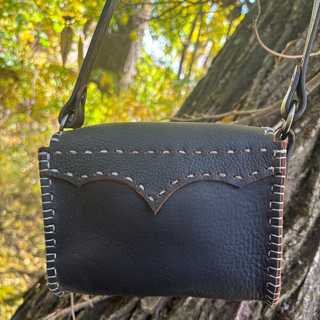 Handmade Mocha Brown Black Oil Tanned Leather Crossbody Purse