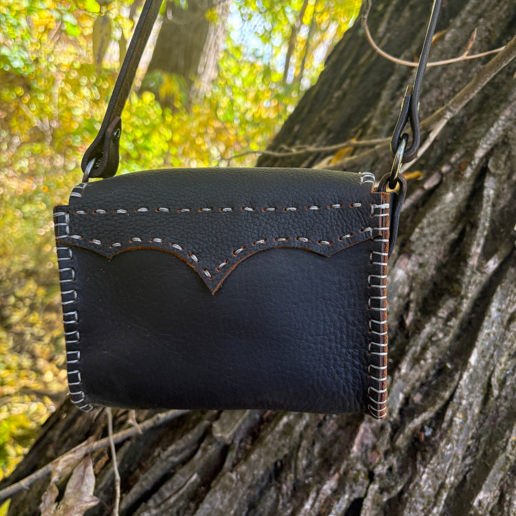 Handmade Mocha Brown Black Oil Tanned Leather Crossbody Purse