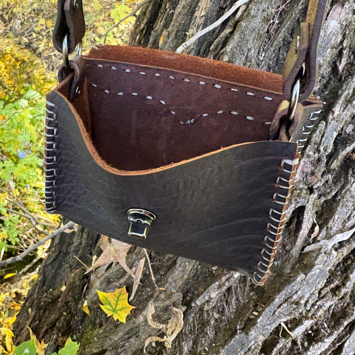Handmade Mocha Brown Black Oil Tanned Leather Crossbody Purse