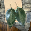 Leaf Earring, Green leather earring, Green leather Leaf Drop