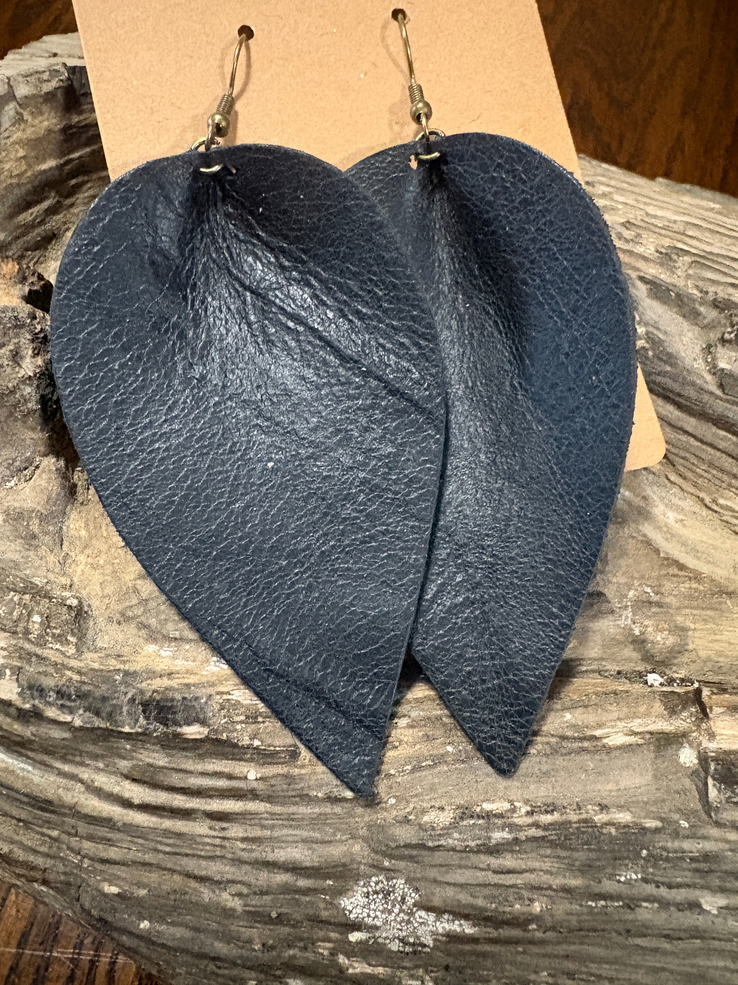 Black Leather Leaf Earrings, Unique Earrings, Leather Leaf Drop Earrings