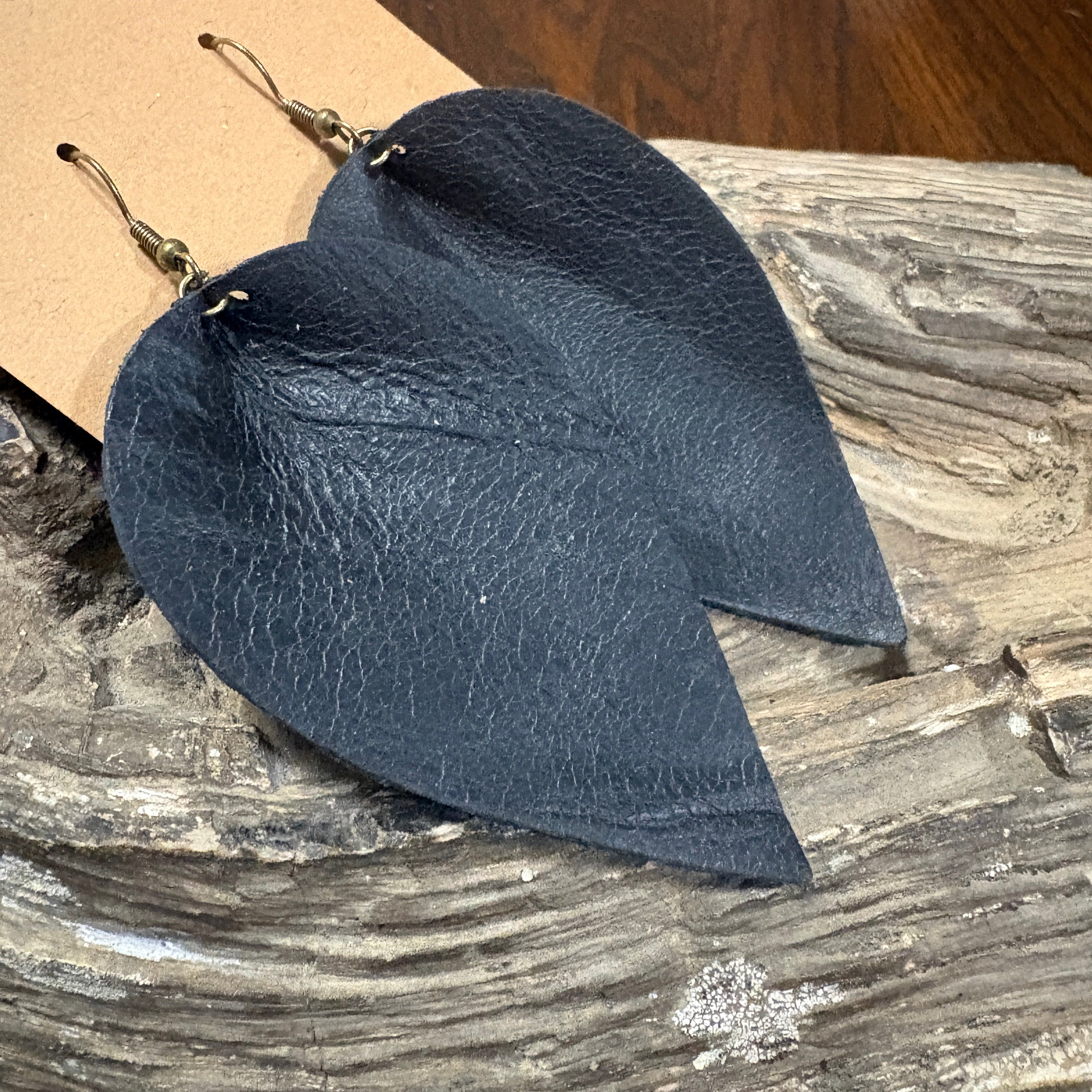 Black Leather Leaf Earrings, Unique Earrings, Leather Leaf Drop Earrings