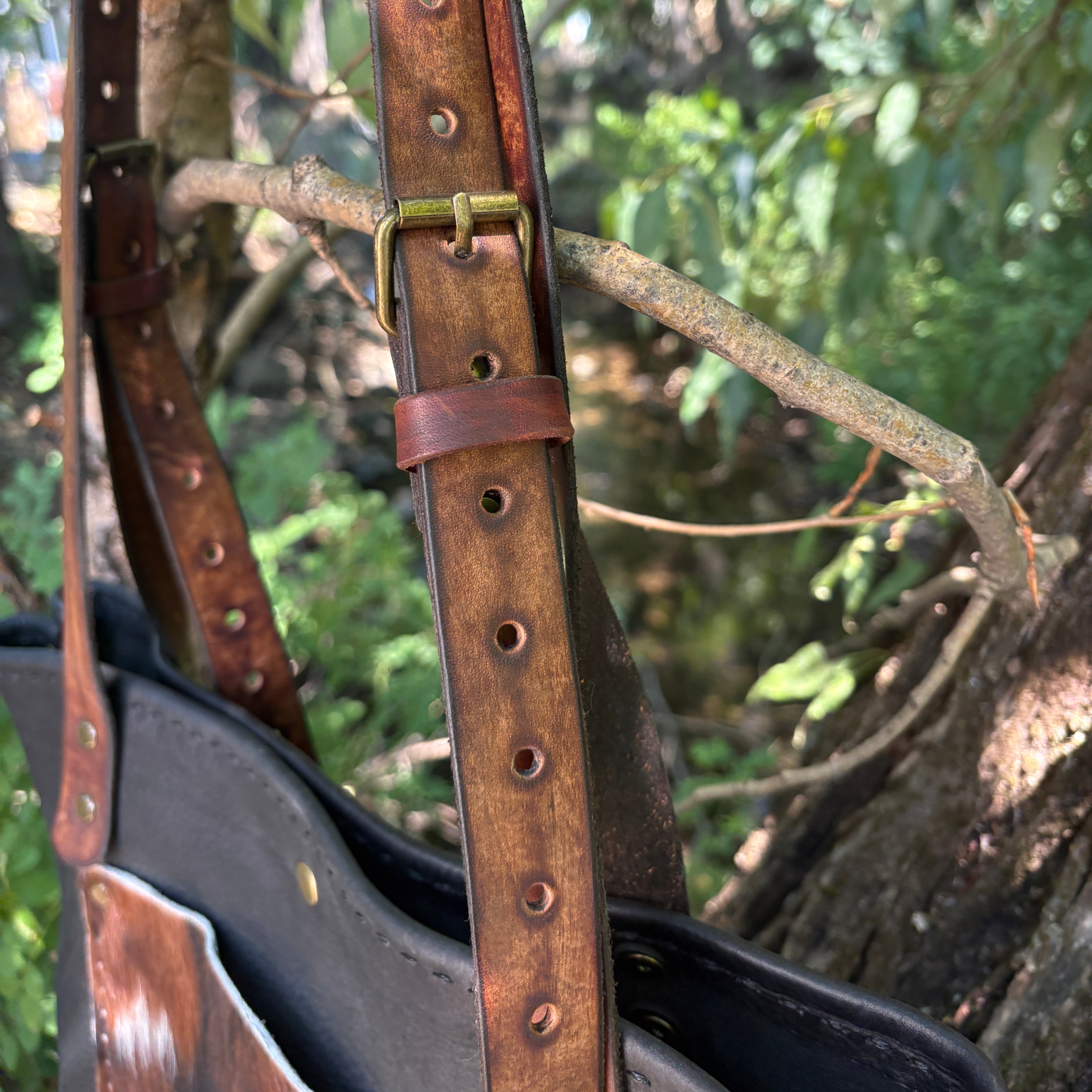 Handmade Black Leather Boho & Western Tote Bag