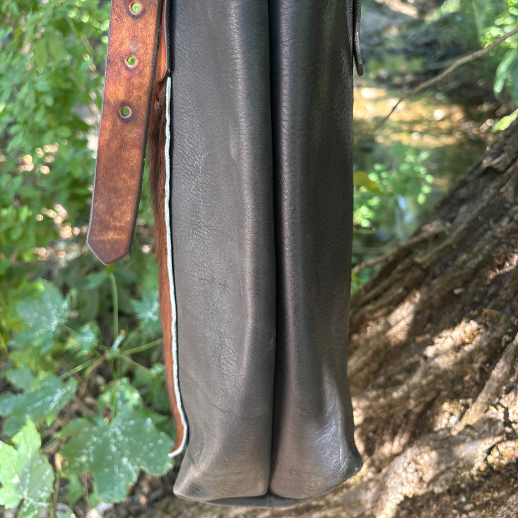 Handmade Black Leather Boho & Western Tote Bag