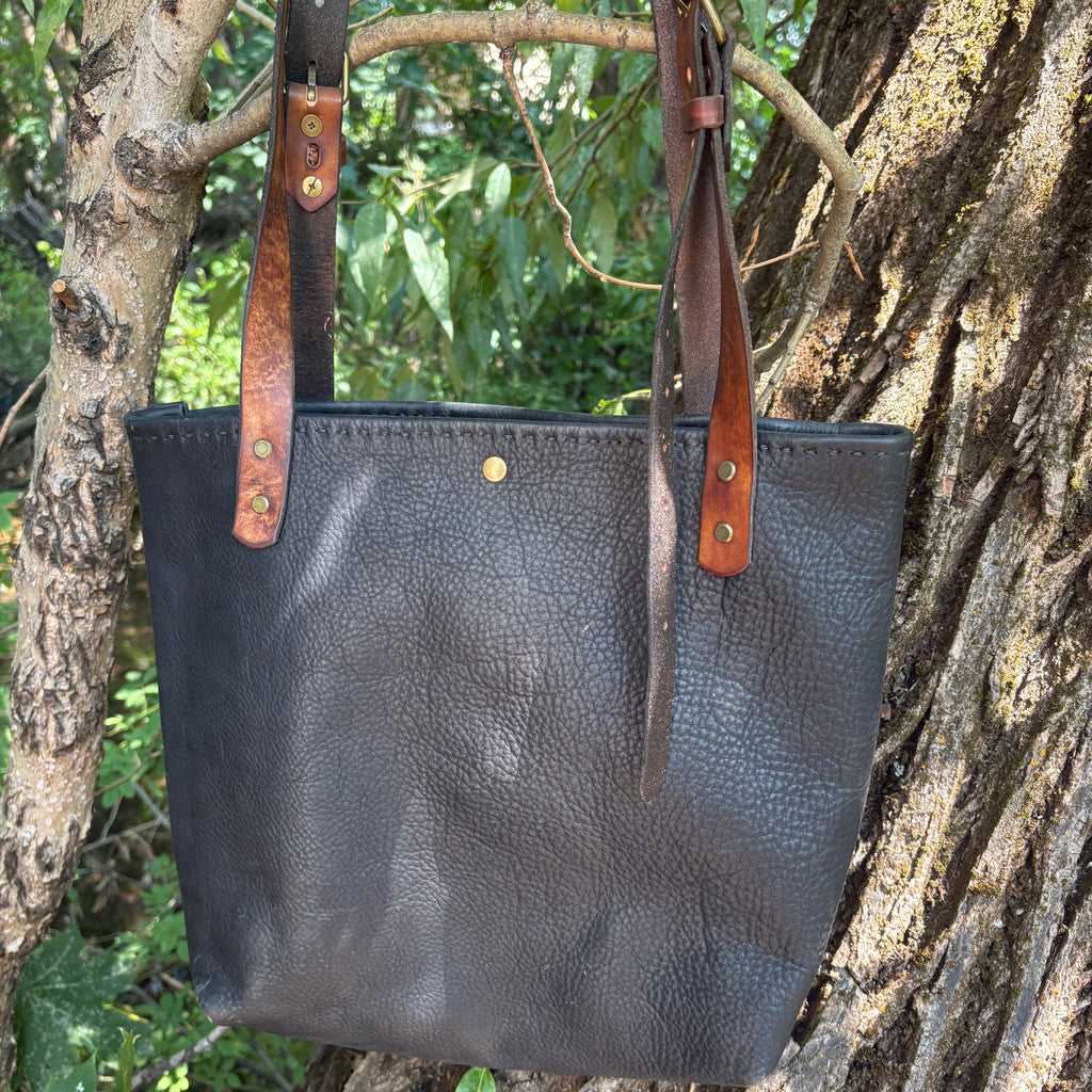 Handmade Black Leather Boho & Western Tote Bag