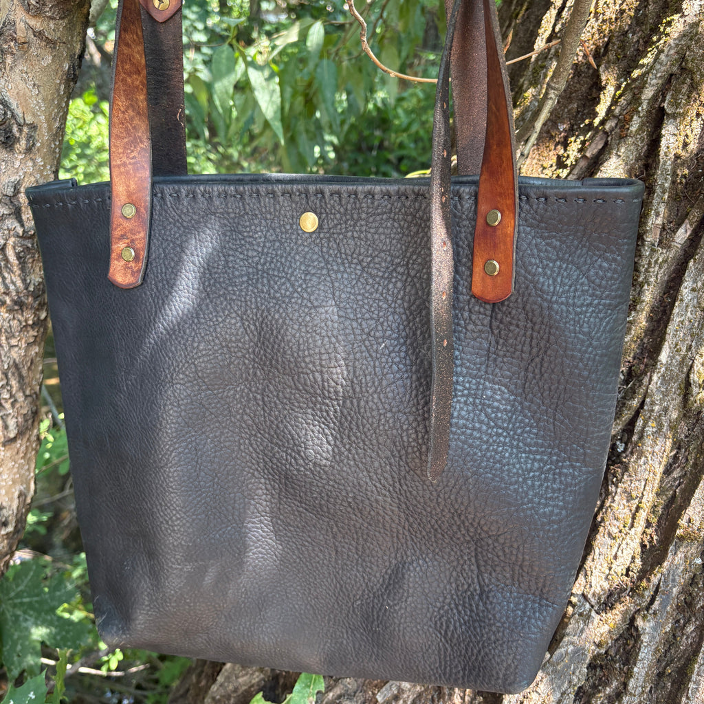 Handmade Black Leather Boho & Western Tote Bag