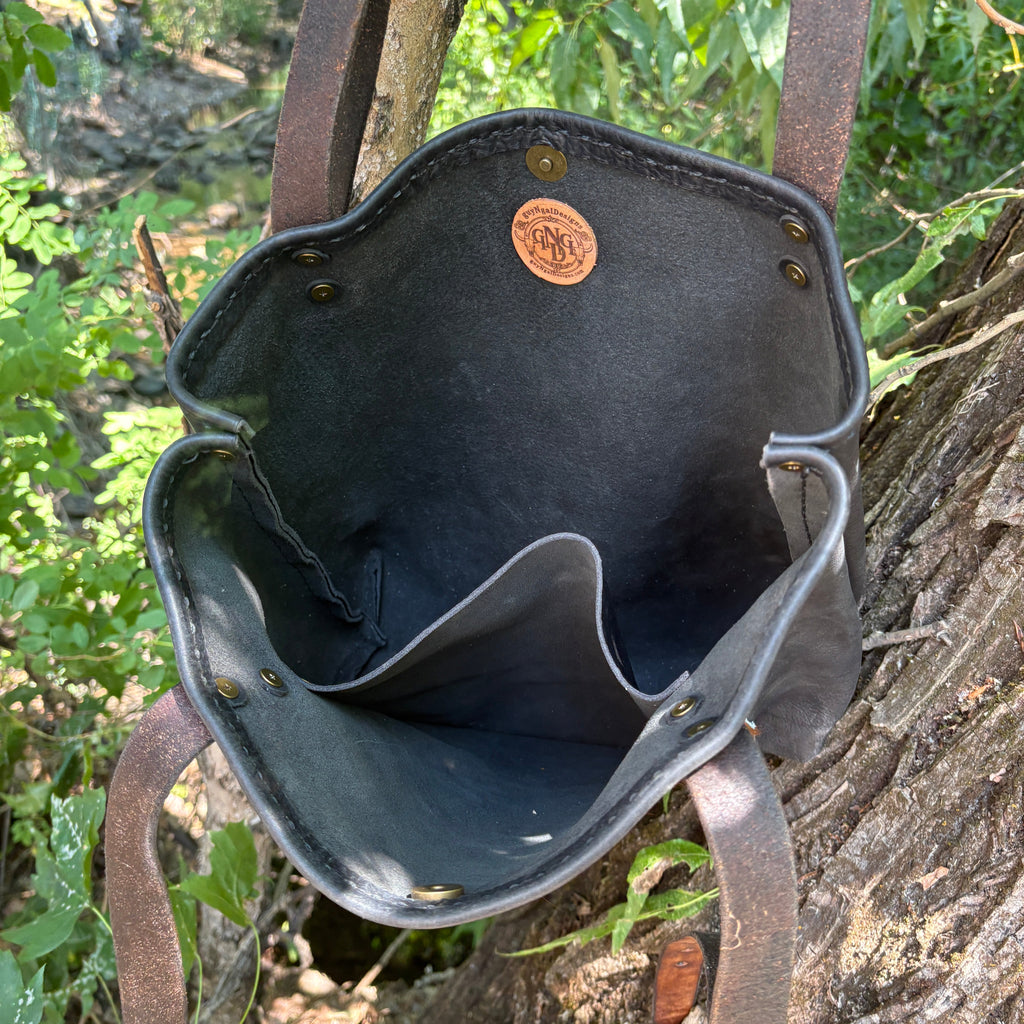 Handmade Black Leather Boho & Western Tote Bag