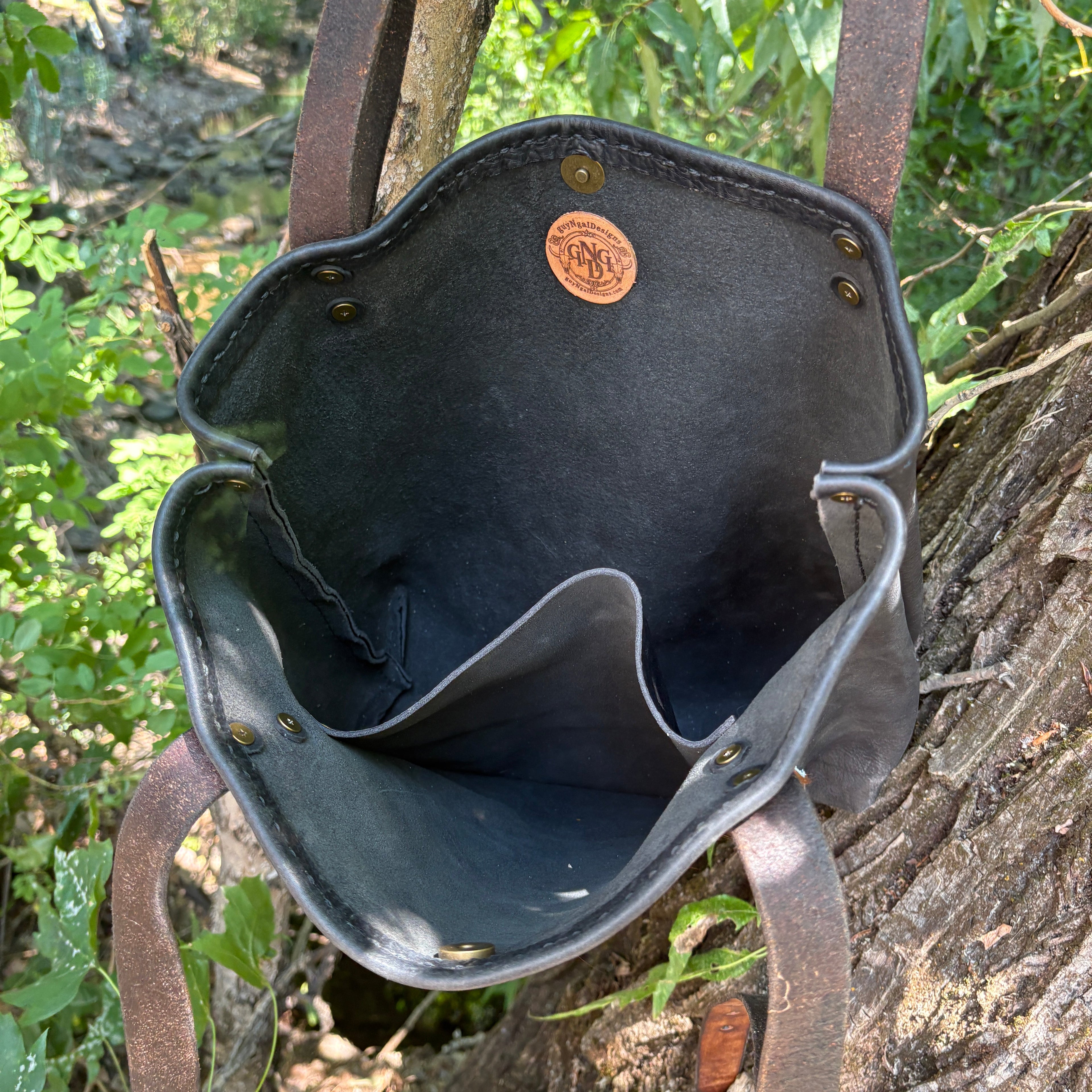 Handmade Black Leather Boho & Western Tote Bag