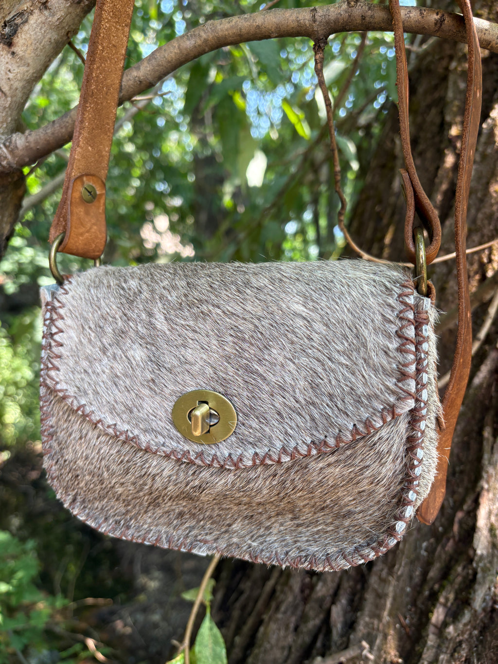 Handmade Hair-on-Hide Leather Crossbody Purse