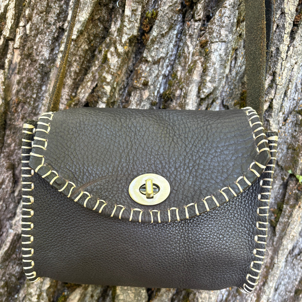 Handmade Brown Italian Leather Crossbody Purse