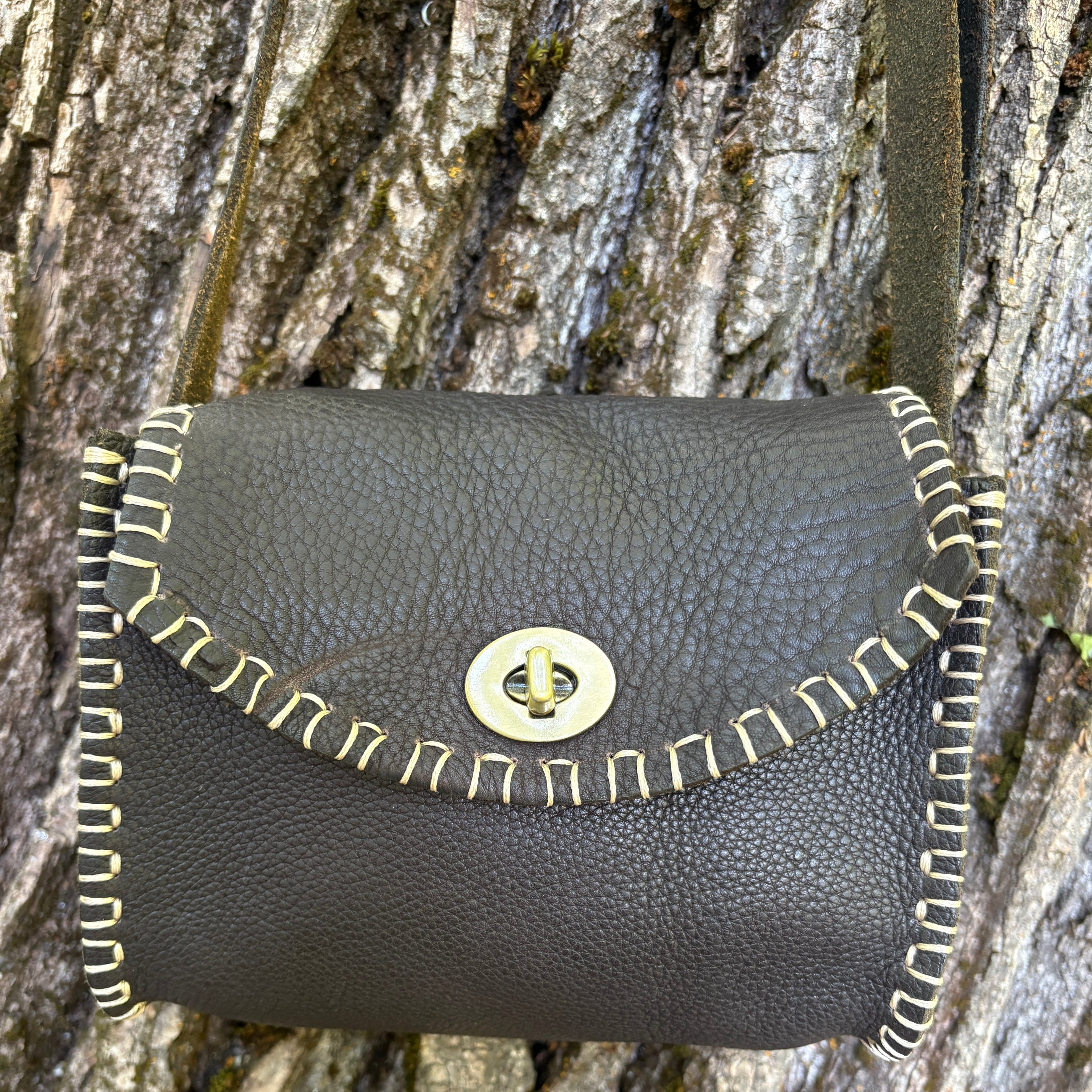 Handmade Brown Italian Leather Crossbody Purse