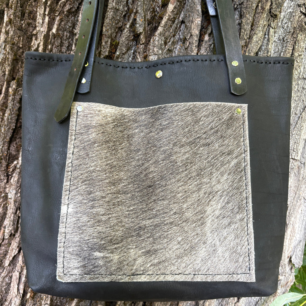 Handmade Black Leather Boho & Western Tote Bag