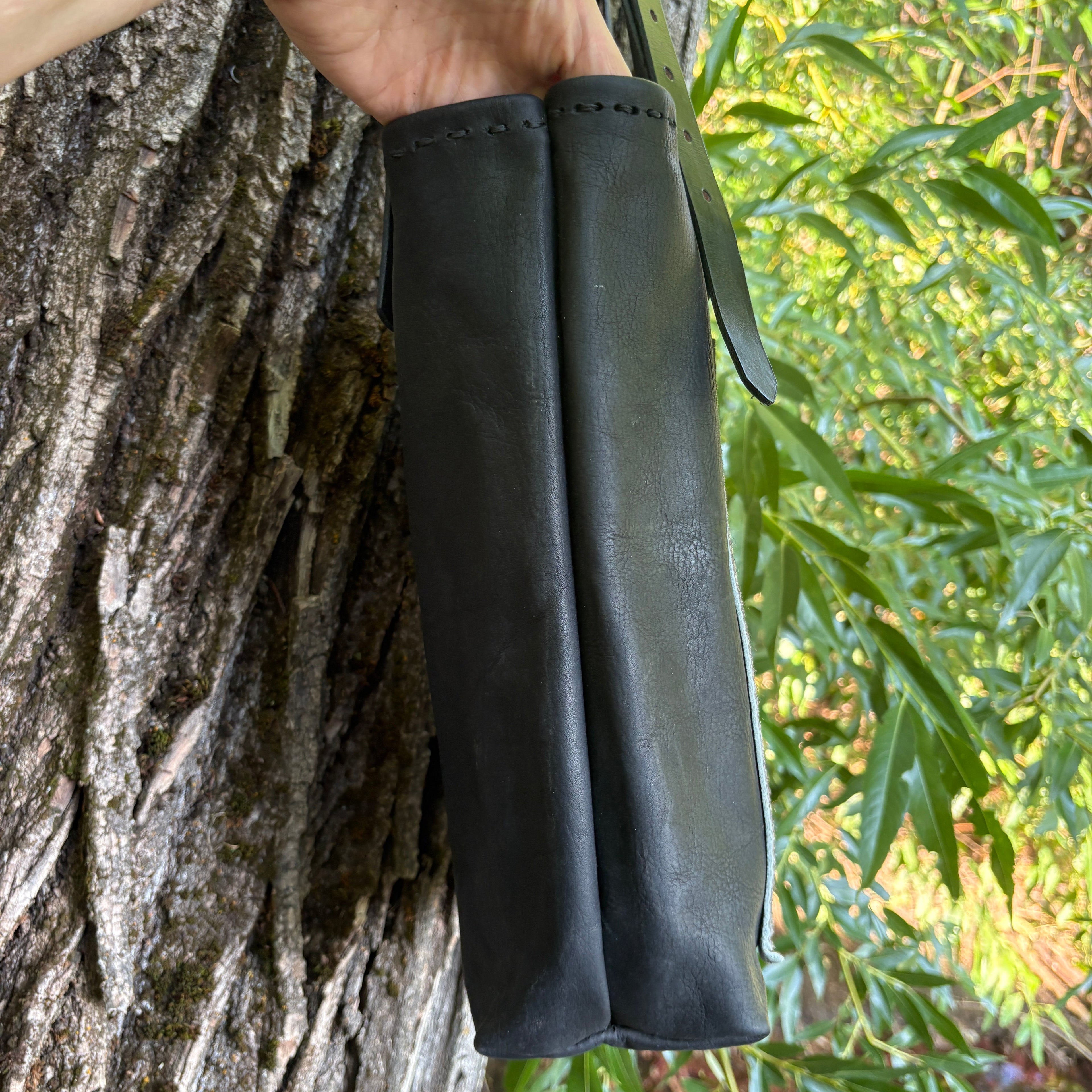 Handmade Black Leather Boho & Western Tote Bag