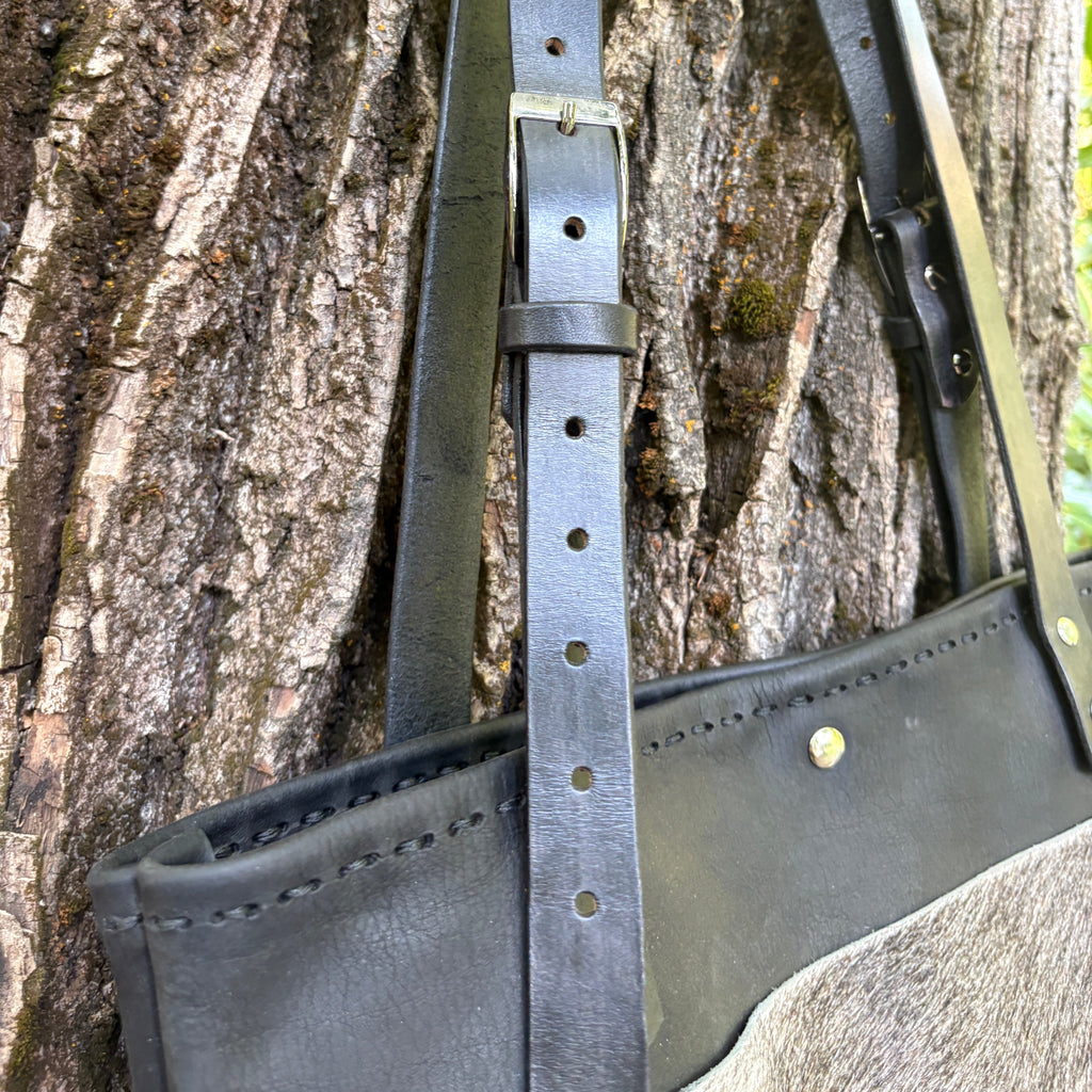 Handmade Black Leather Boho & Western Tote Bag
