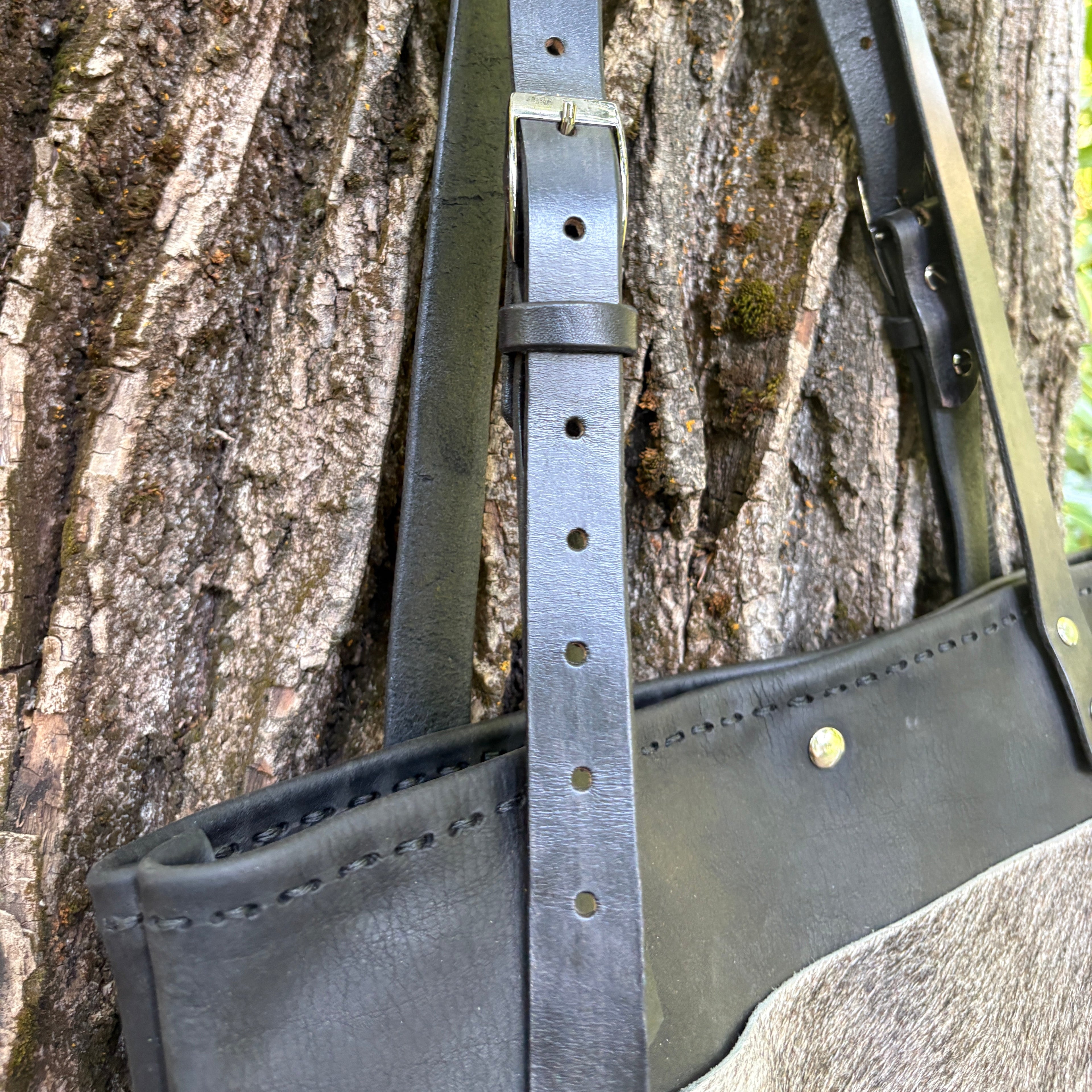 Handmade Black Leather Boho & Western Tote Bag