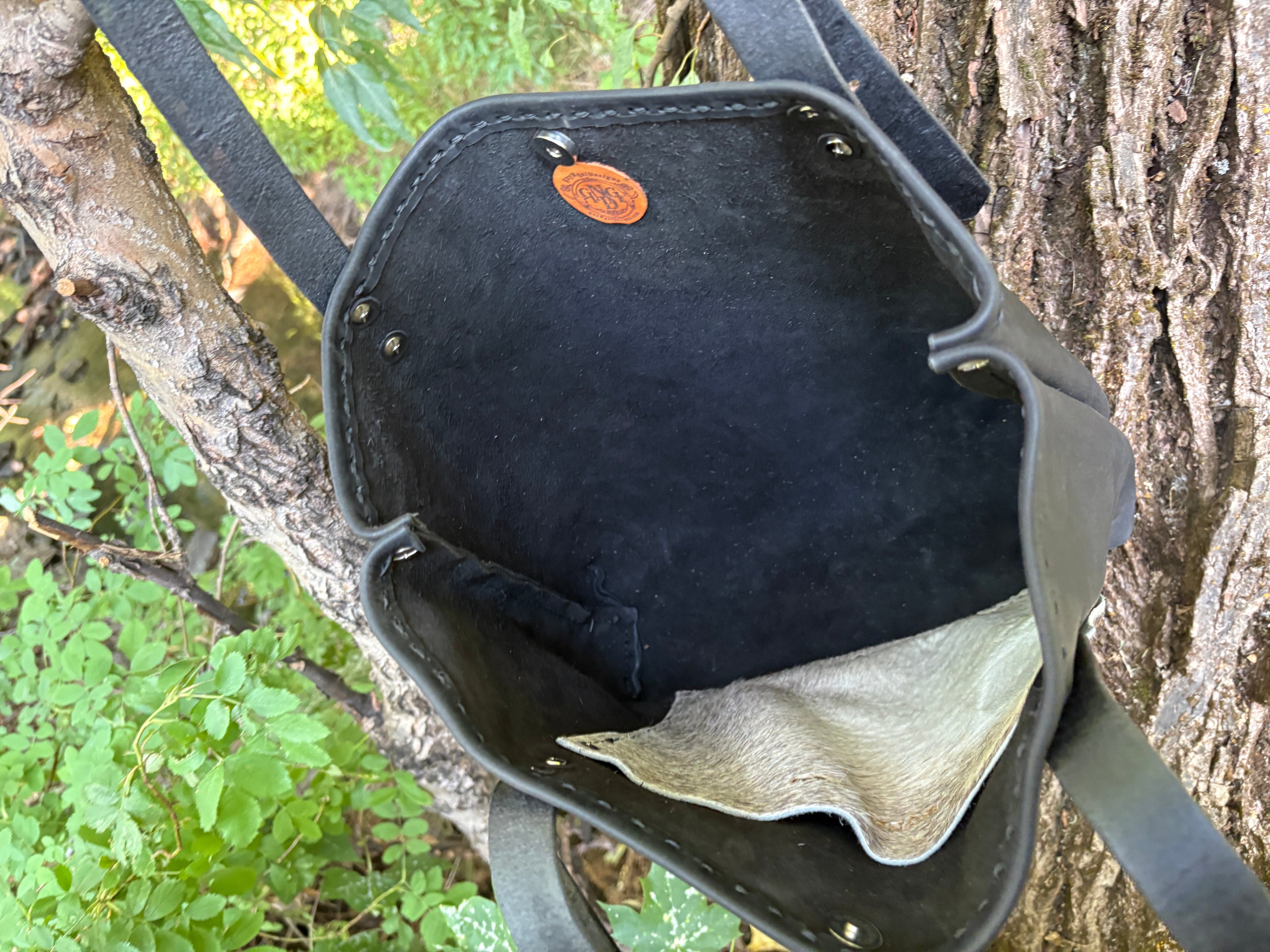 Handmade Black Leather Boho & Western Tote Bag