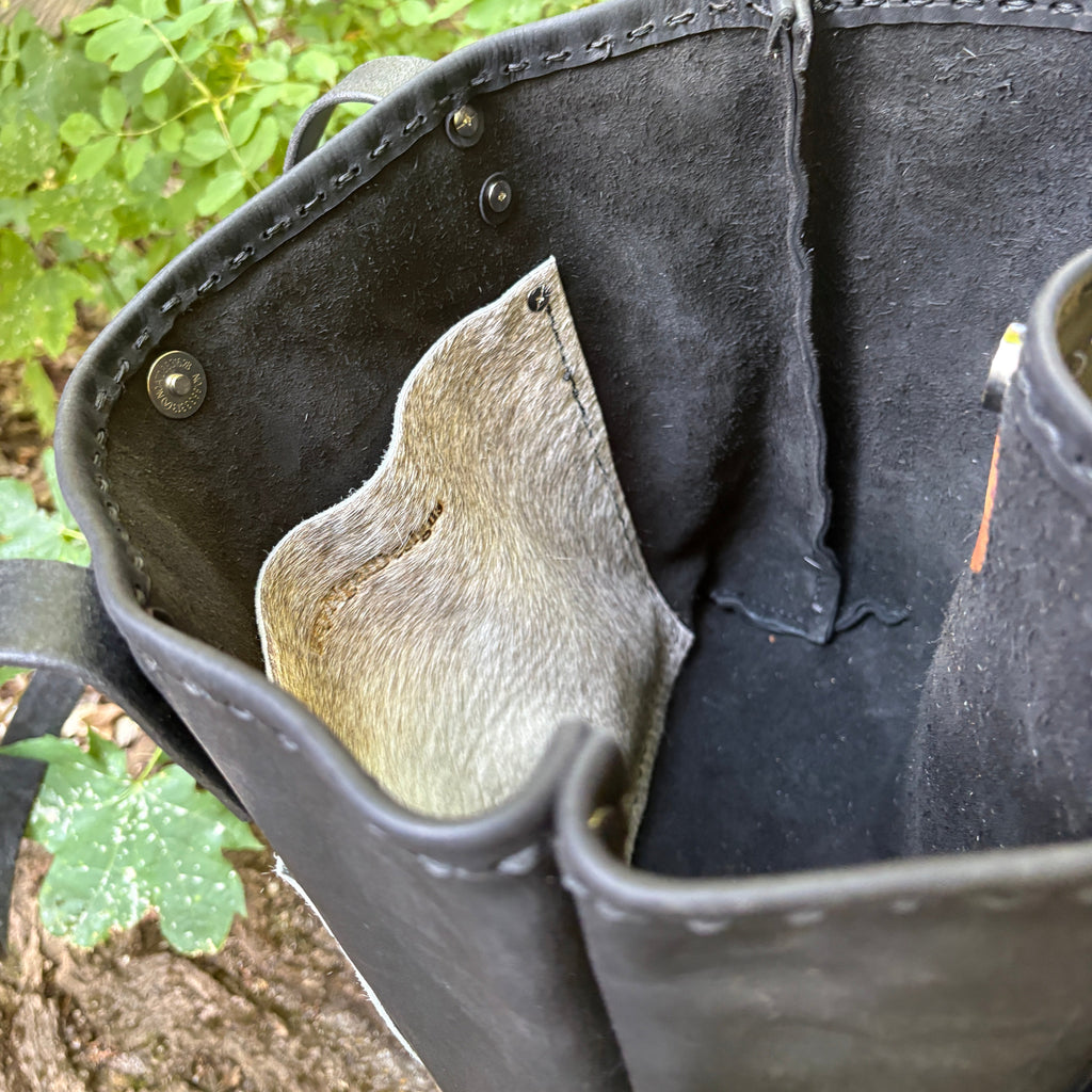 Handmade Black Leather Boho & Western Tote Bag