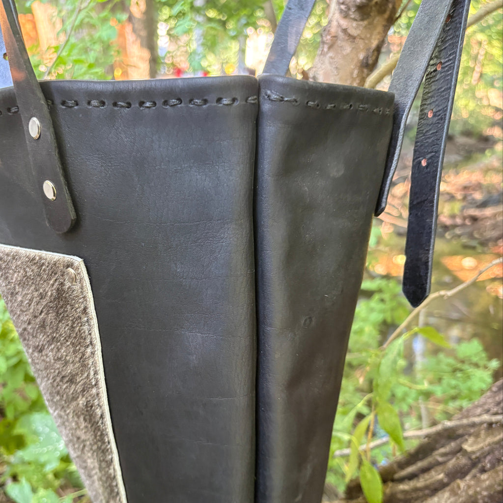 Handmade Black Leather Boho & Western Tote Bag