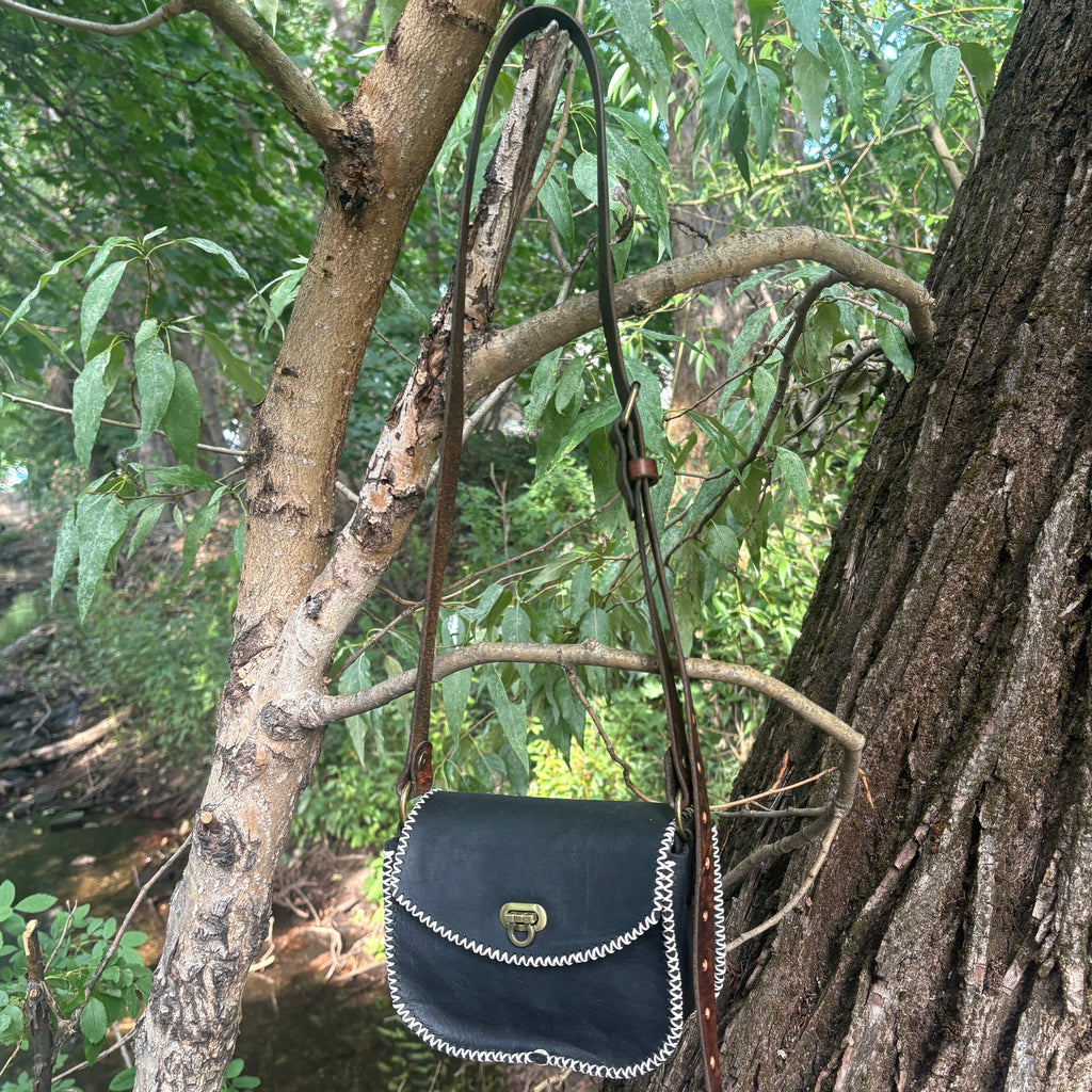 Handmade Black Leather Crossbody Purse