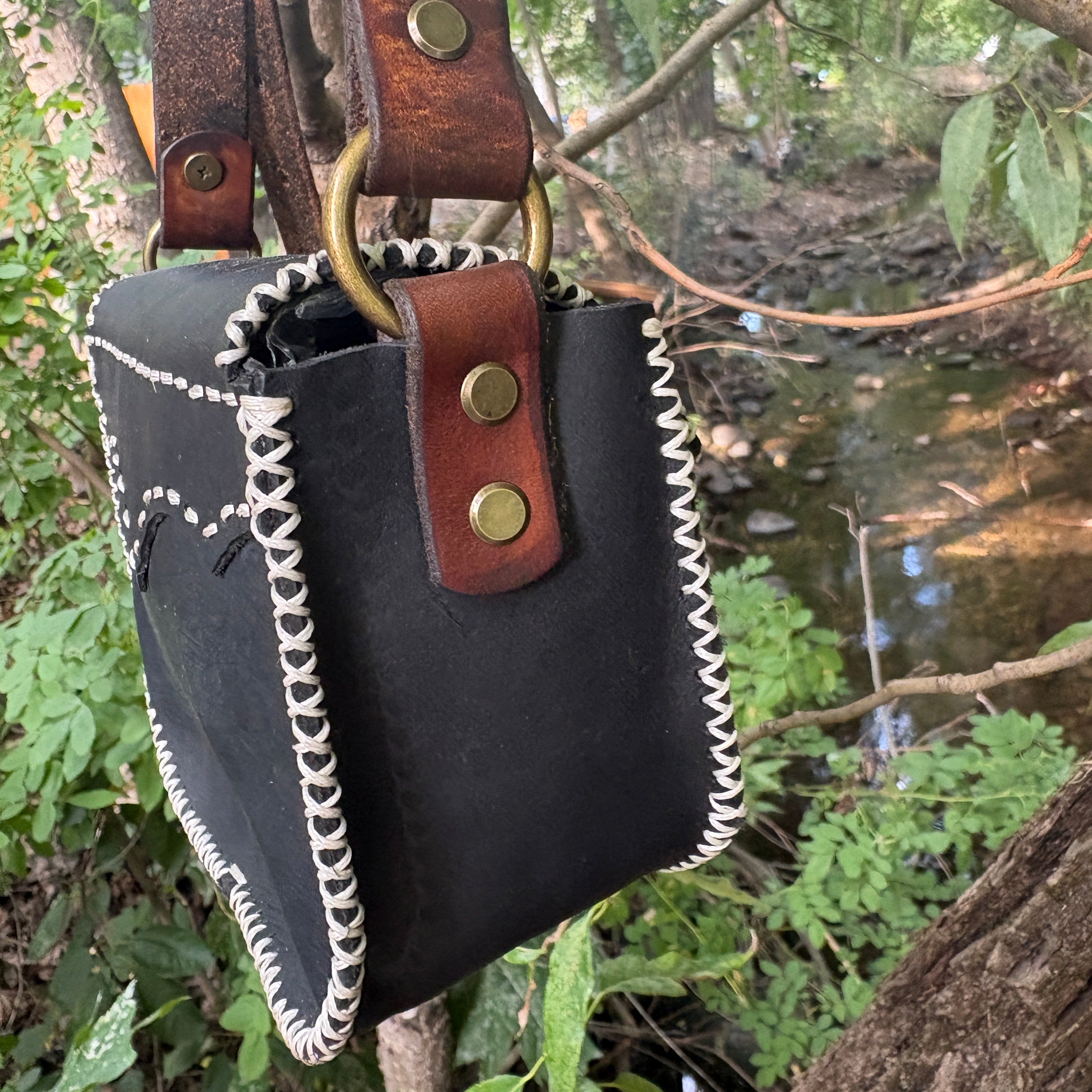 Handmade Black Leather Crossbody Purse