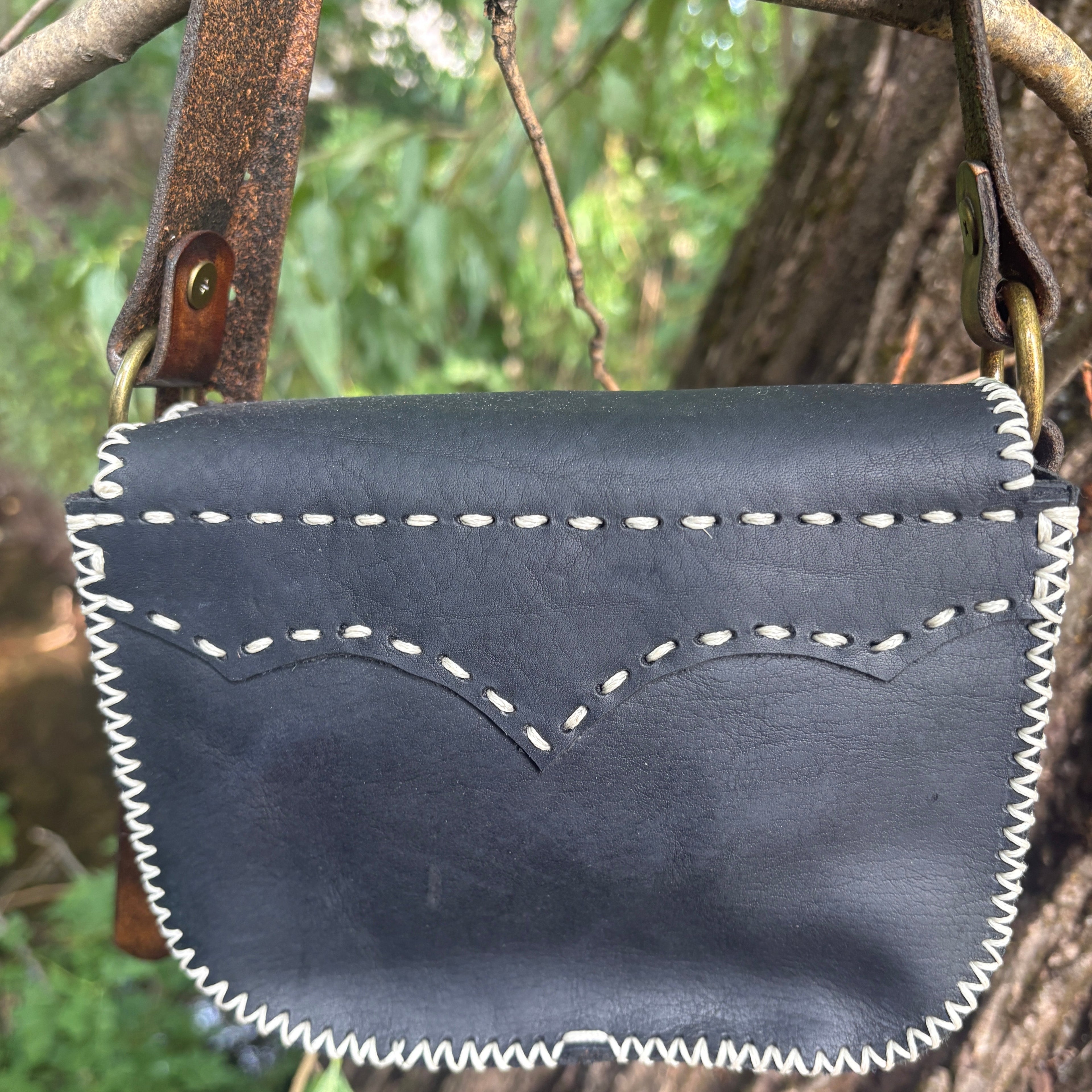 Handmade Black Leather Crossbody Purse