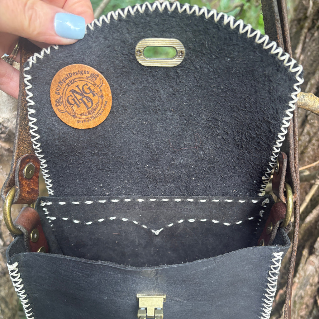 Handmade Black Leather Crossbody Purse