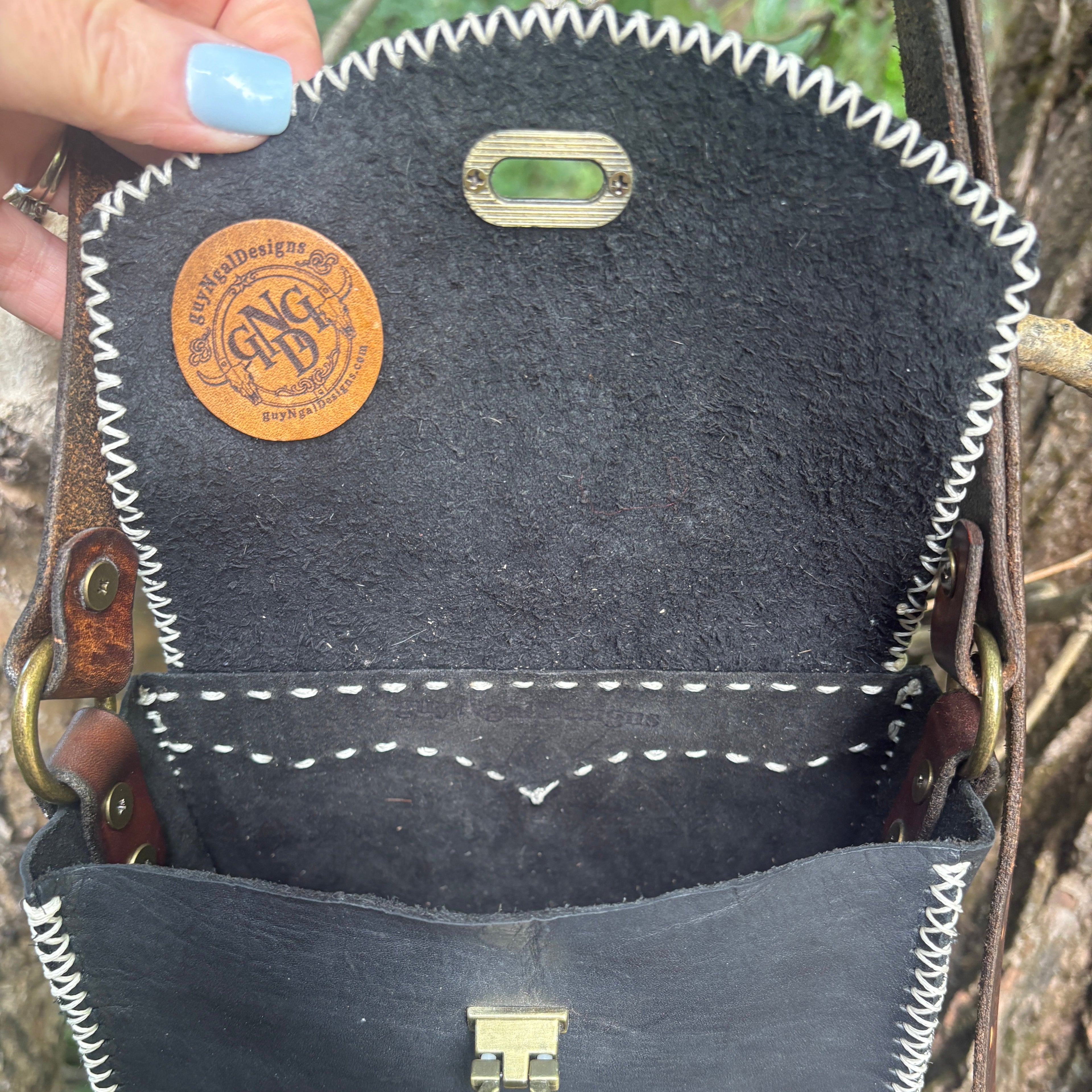 Handmade Black Leather Crossbody Purse