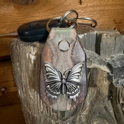 Butterfly keychain: Brown Handmade Leather Key Fob