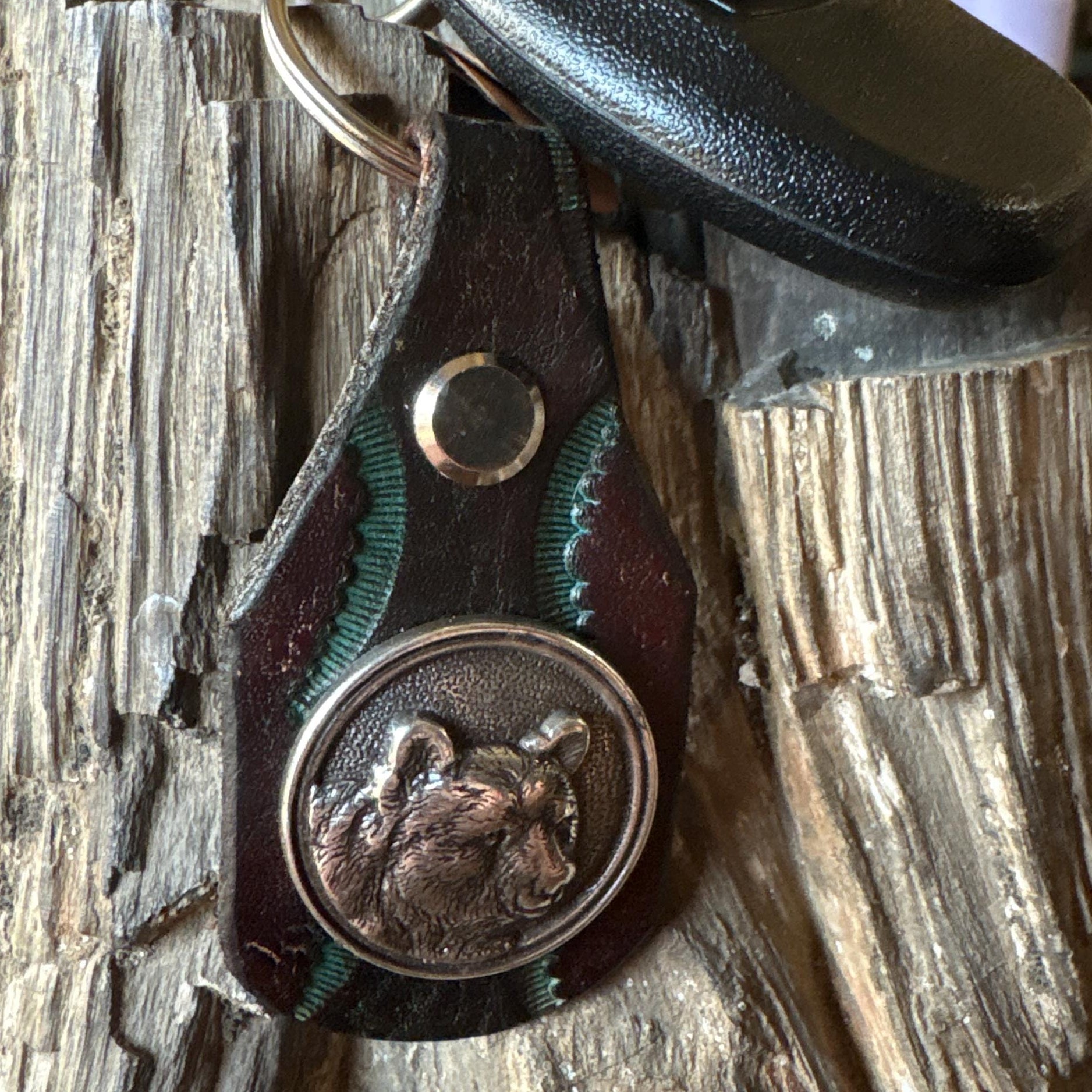 Grizzly Bear Handmade Leather Keychain