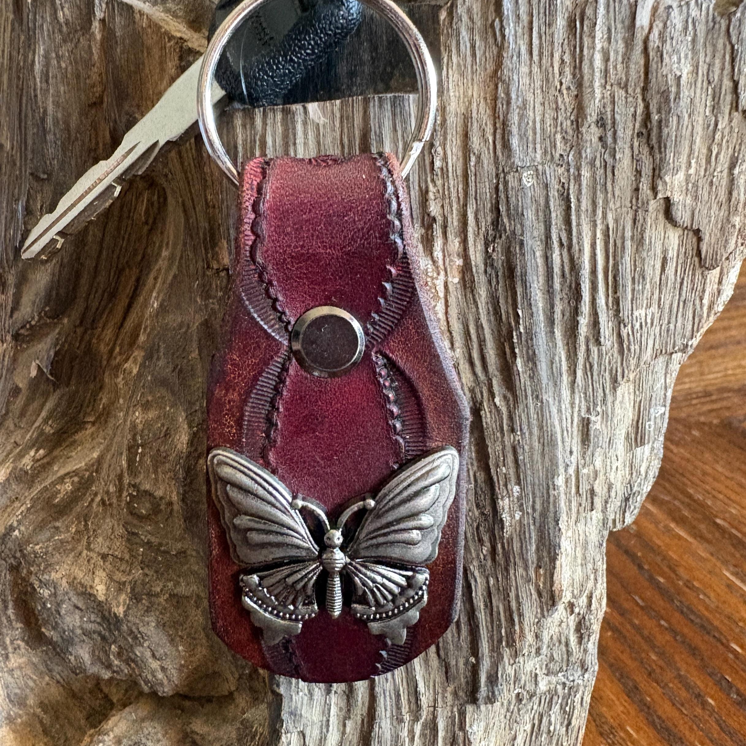 Butterfly keychain: Maroon Handmade Leather Key Fob