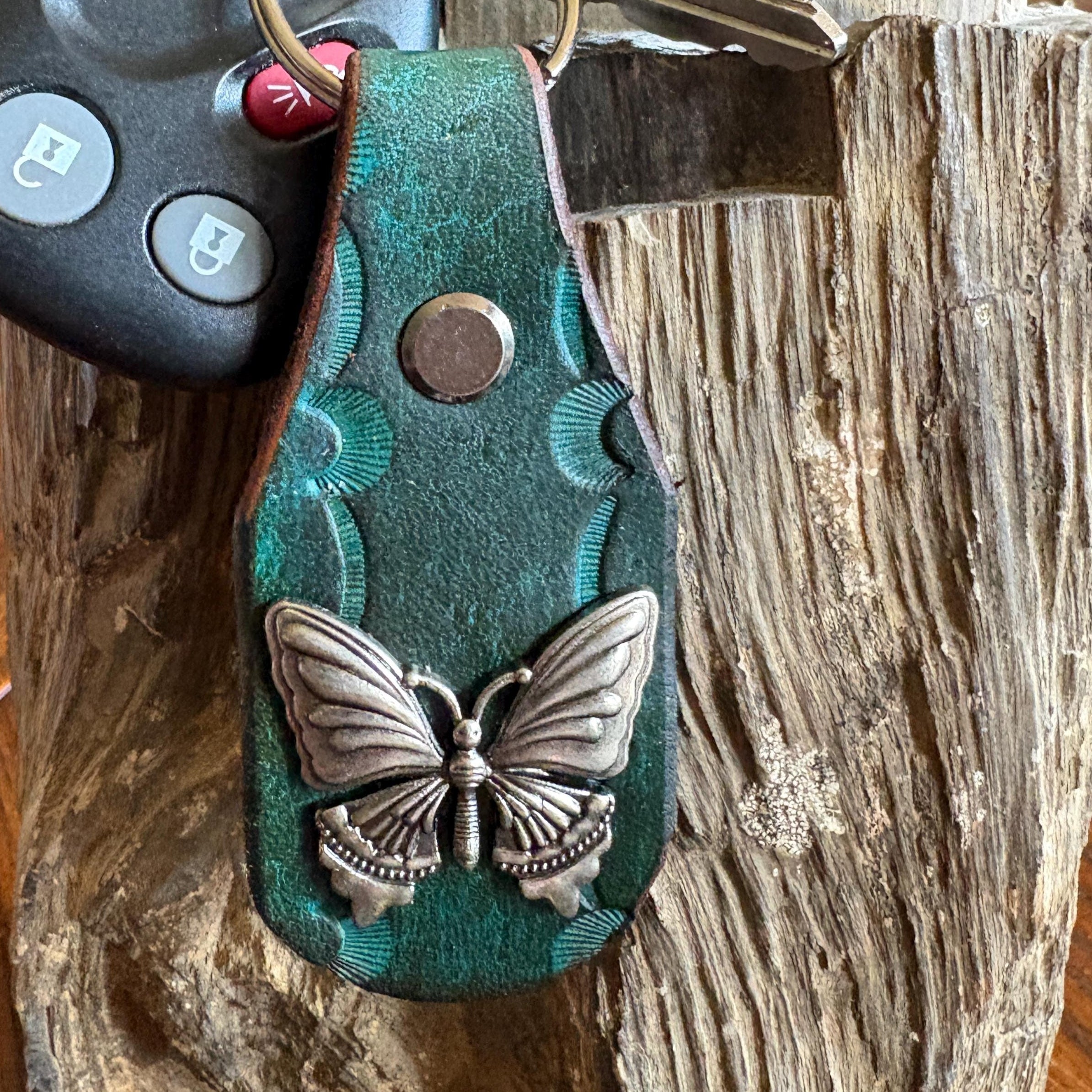 Butterfly keychain: Turquoise Handmade Leather Key Fob