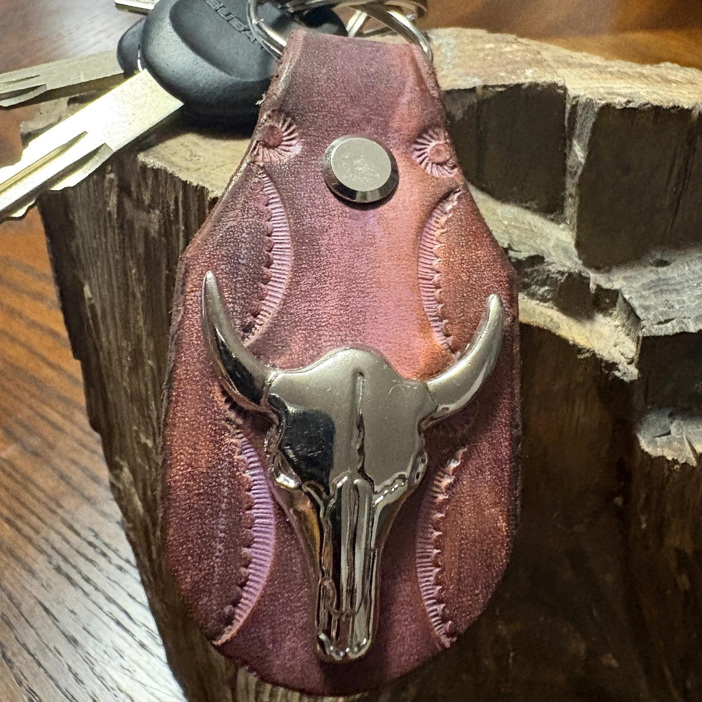 Longhorn Keychain: Handmade Texas Longhorn Leather Key Fob